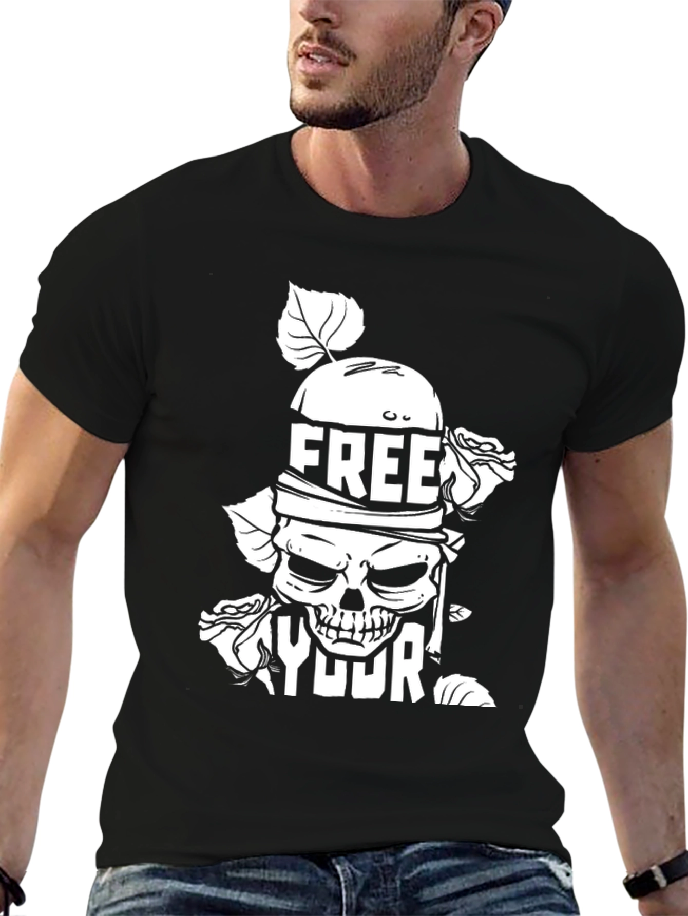 Free Your Mind Graphic Tee - Skull & Roses