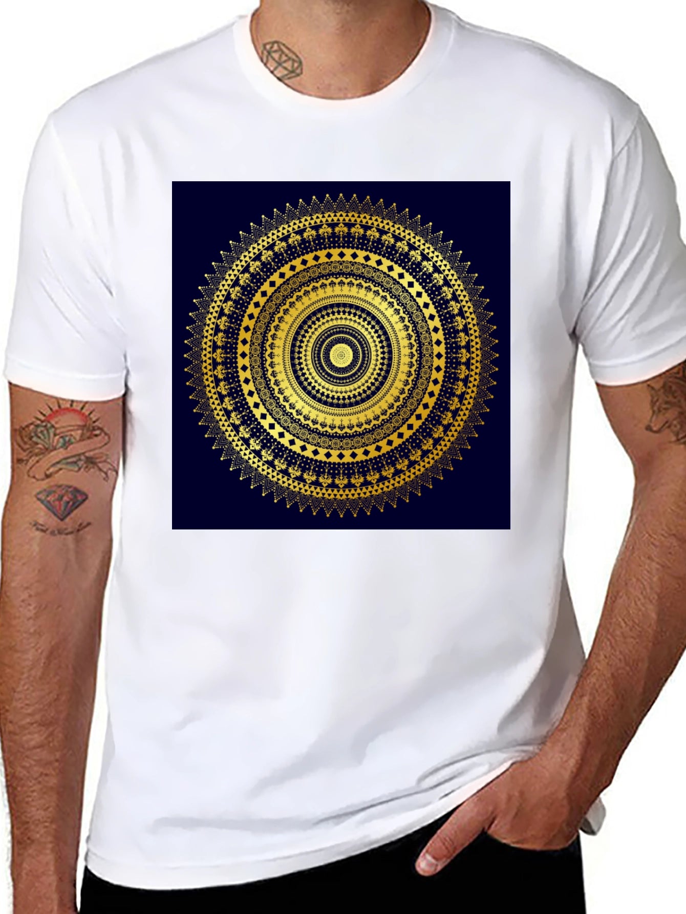Gold Mandala Design Black T-Shirt