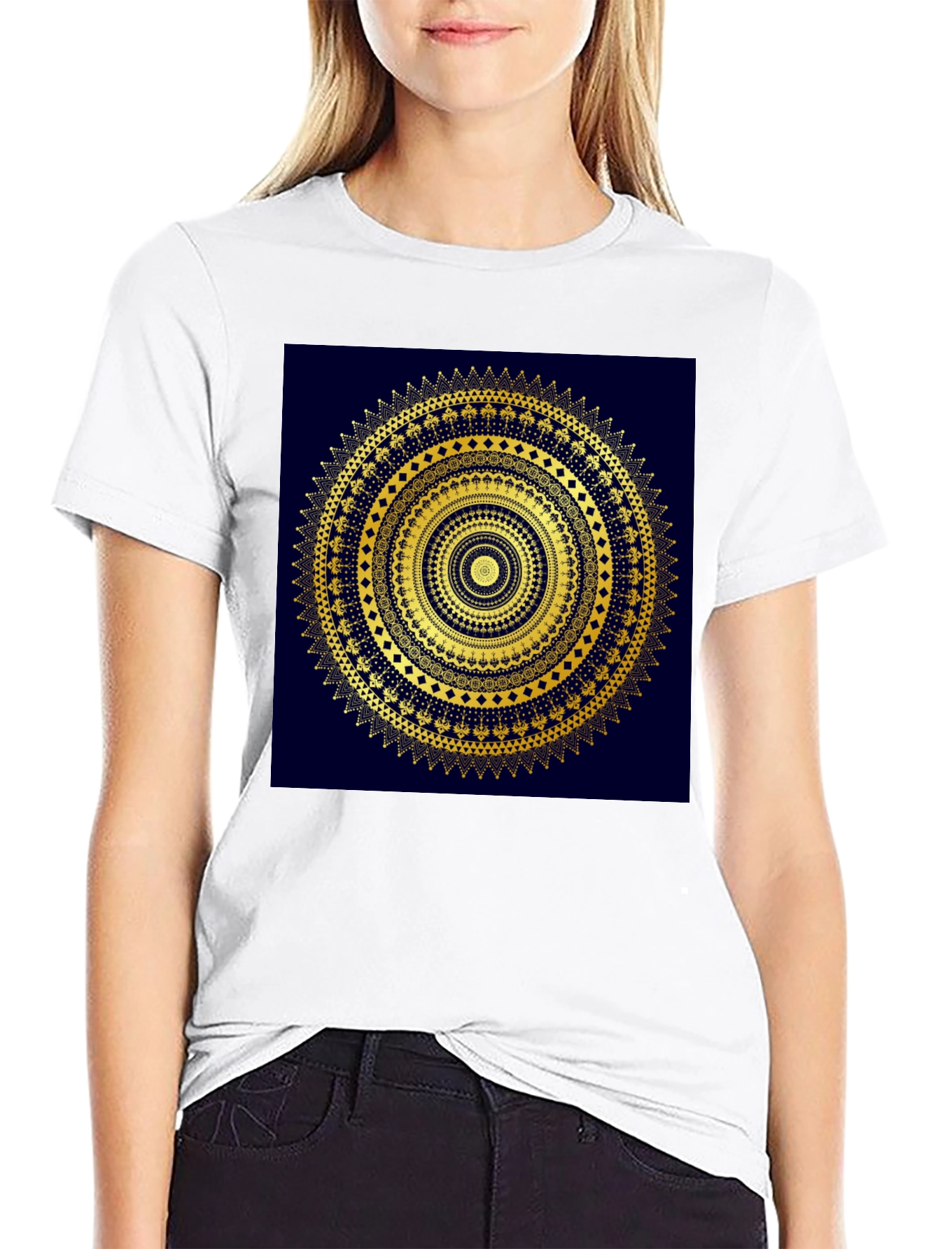 Gold Mandala Design Black T-Shirt