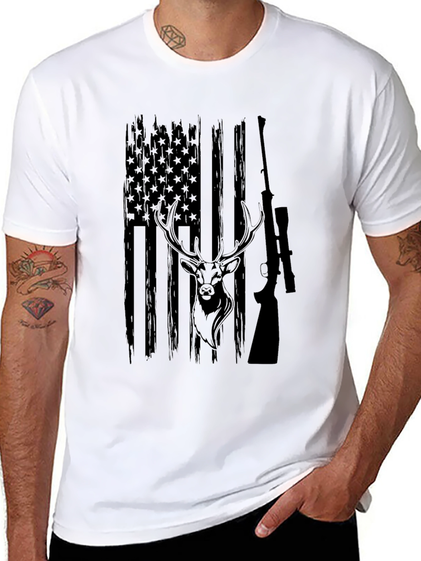 American Flag Deer Hunting T-Shirt