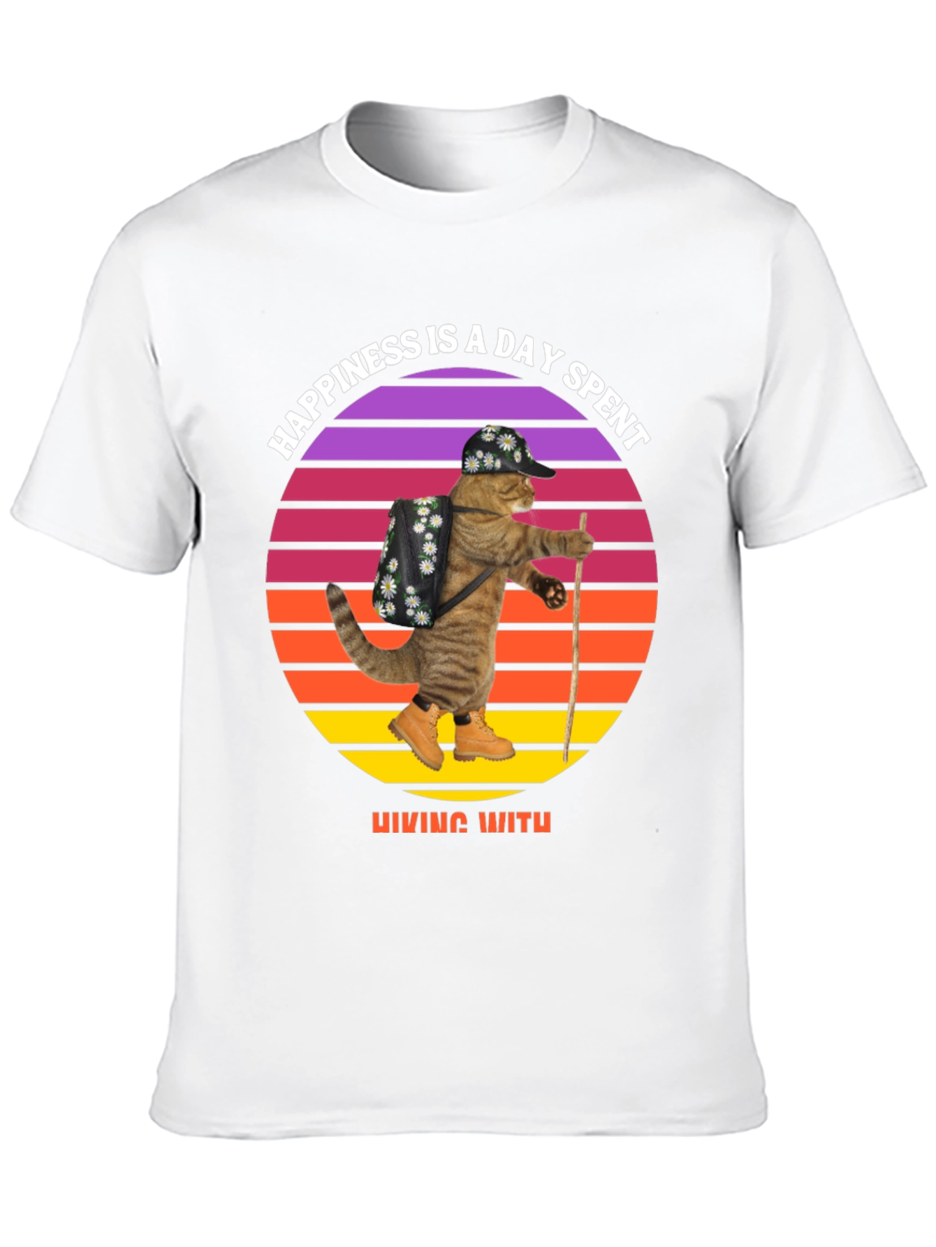 Hiking Cat T-Shirt: Happiness is a Day Spent Hiking