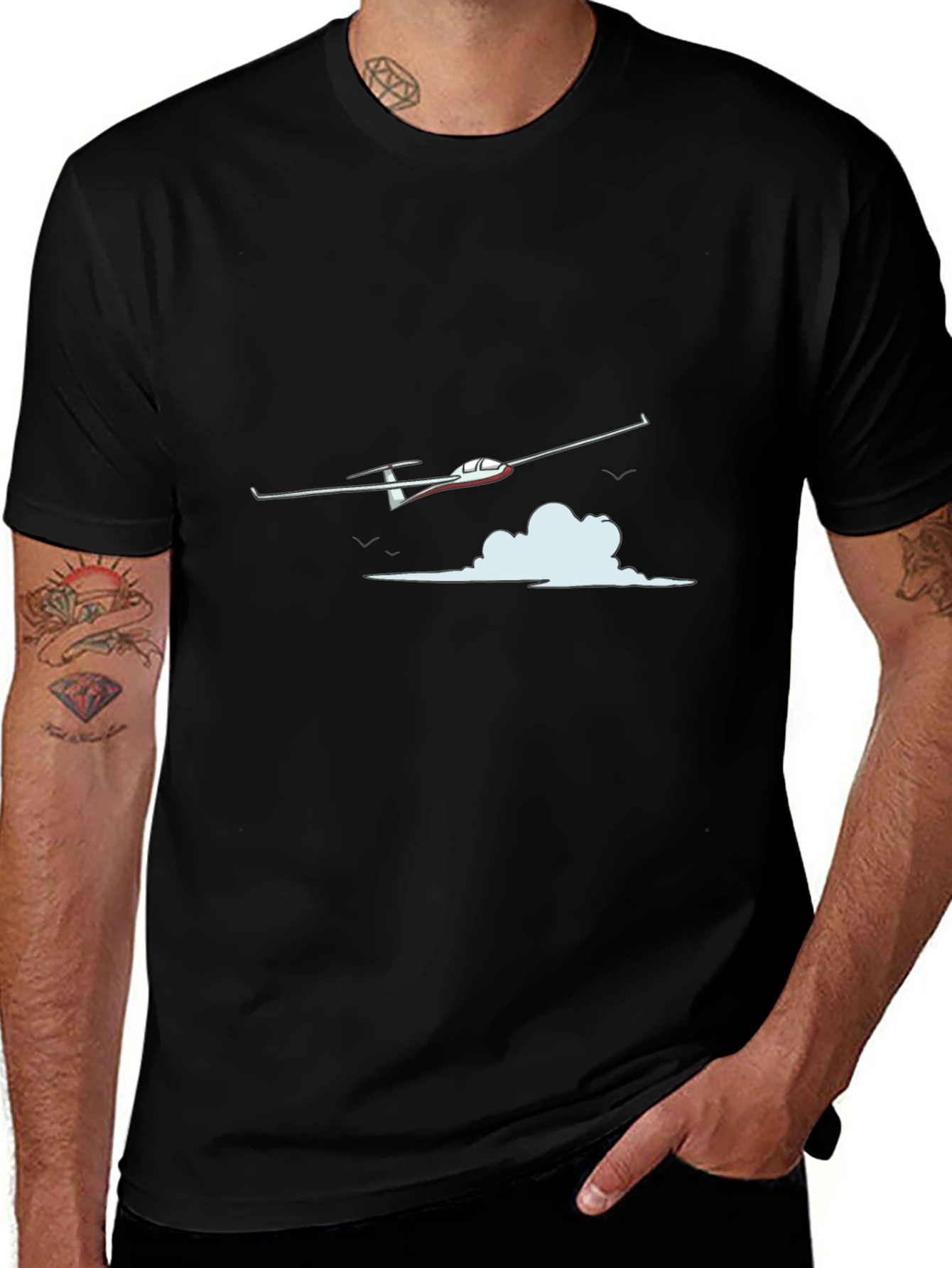 Glider Plane Graphic Black T-Shirt