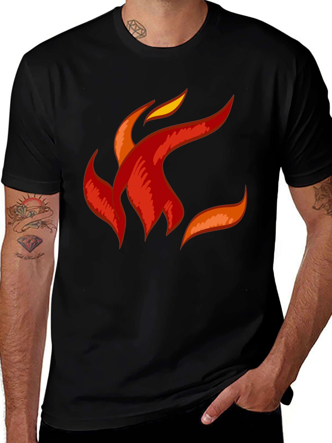 Fiery Flame Graphic Tee - Black Cotton Comfort