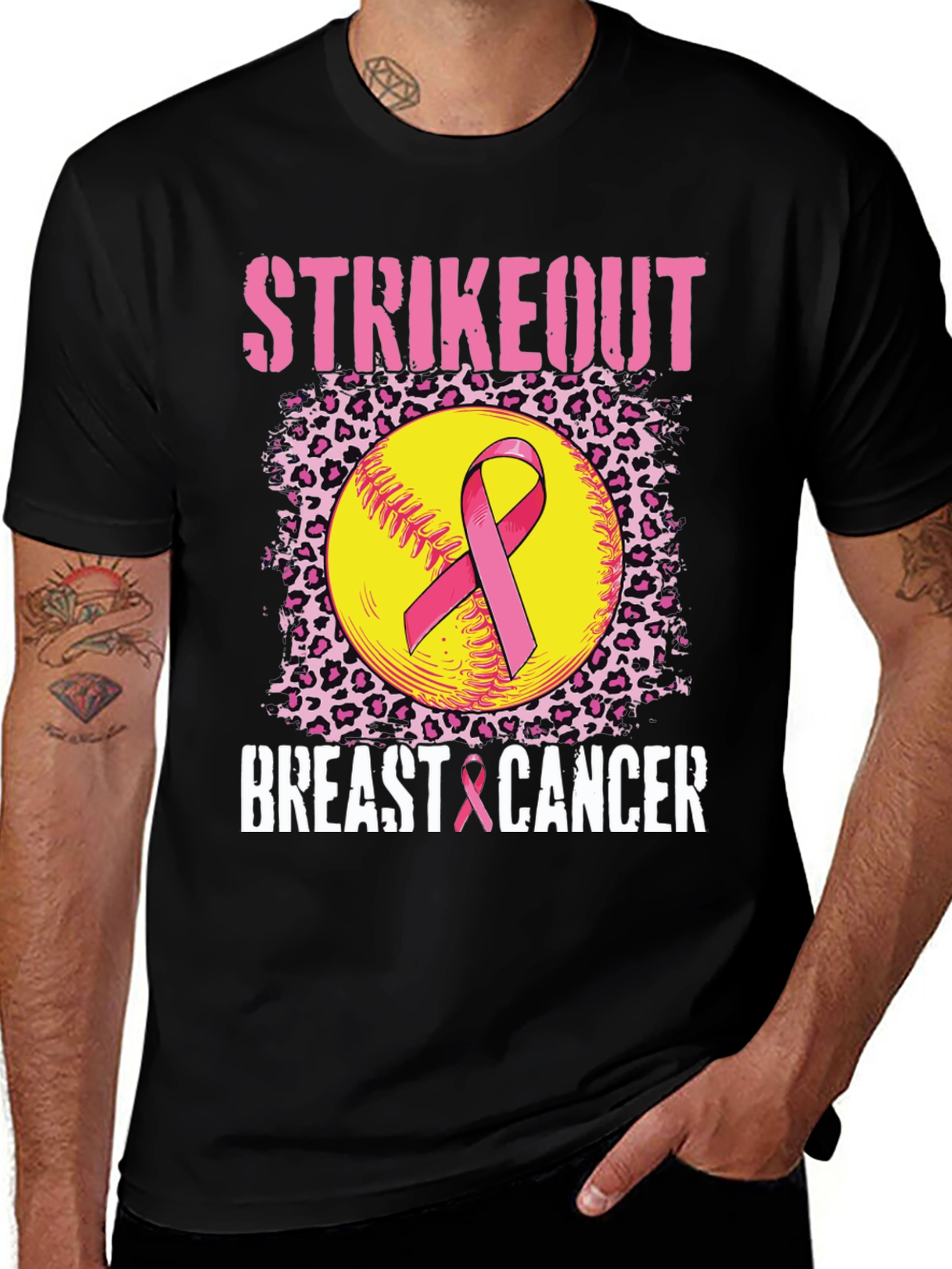Strikeout Breast Cancer T-Shirt - Softball Ribbon
