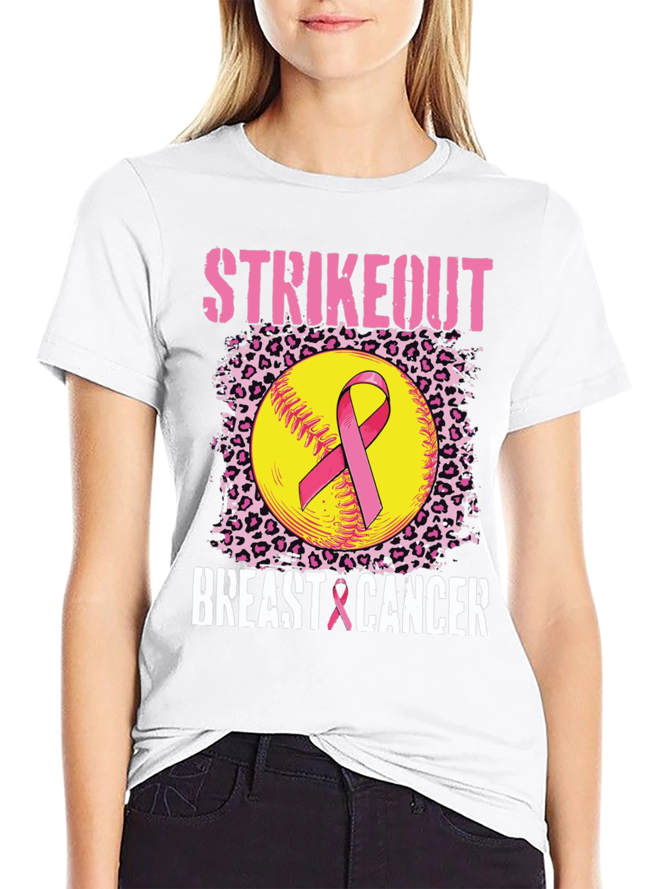 Strikeout Breast Cancer T-Shirt - Softball Ribbon