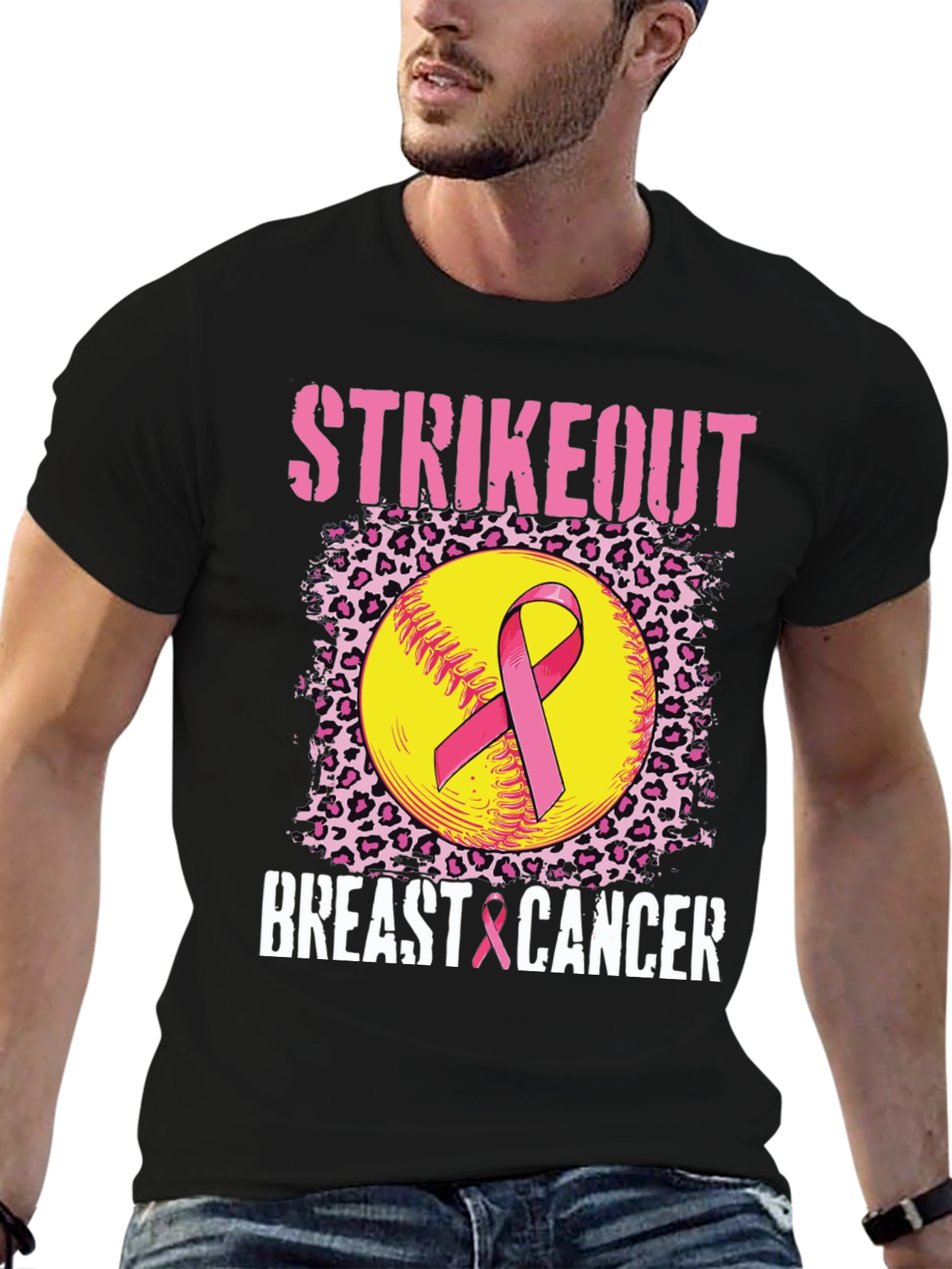 Strikeout Breast Cancer T-Shirt - Softball Ribbon
