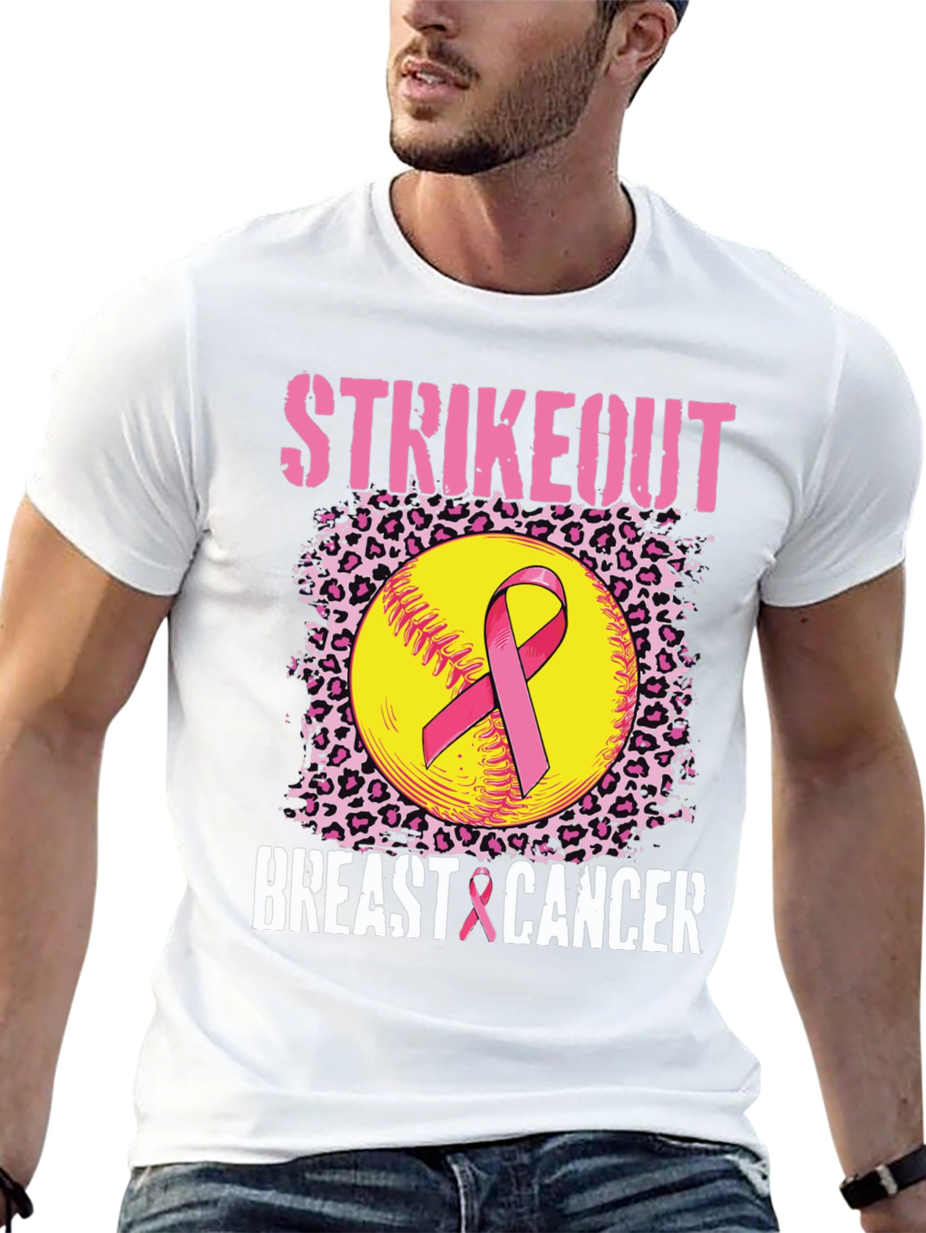 Strikeout Breast Cancer T-Shirt - Softball Ribbon