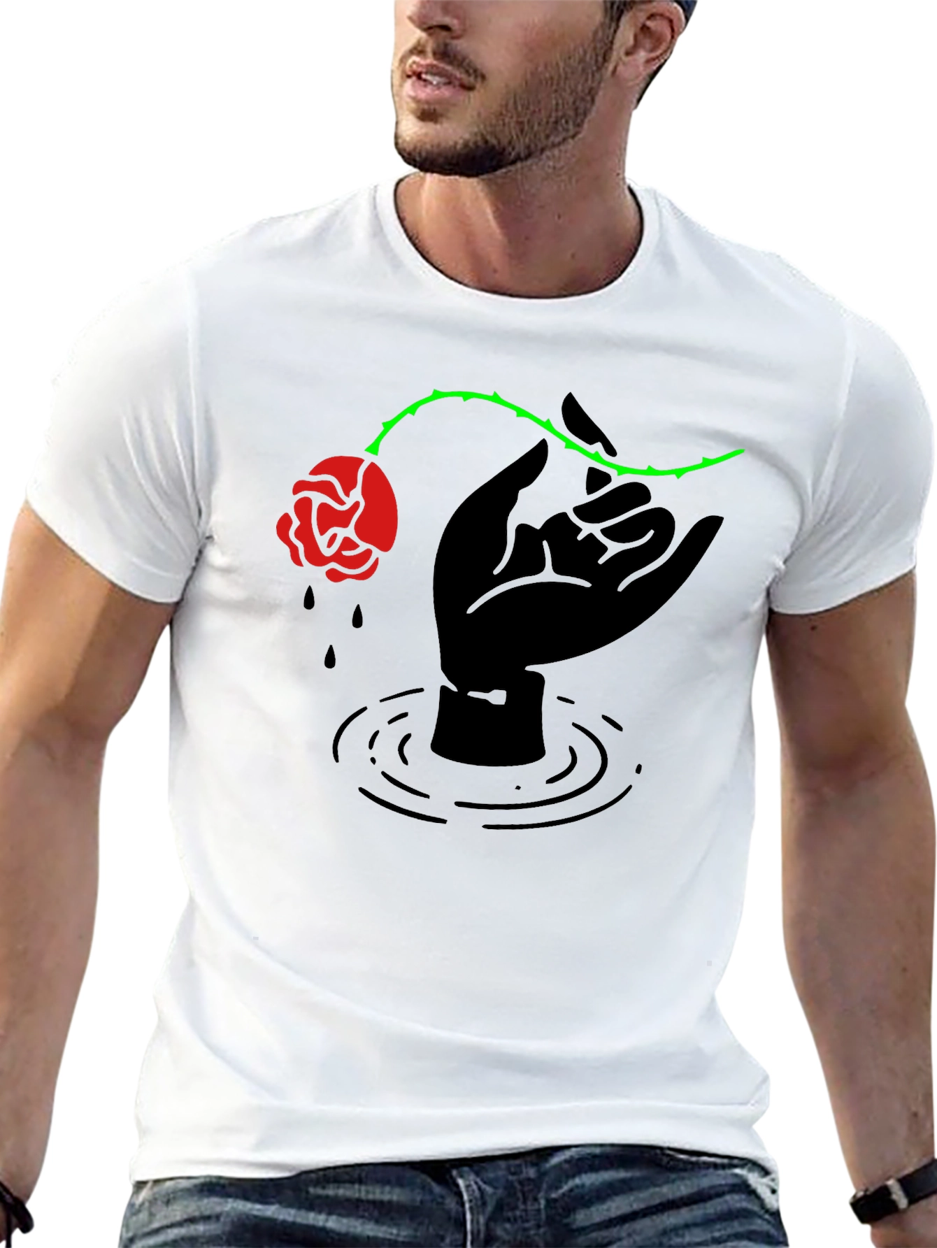 Rose Hand Graphic Tee - Edgy Streetwear
