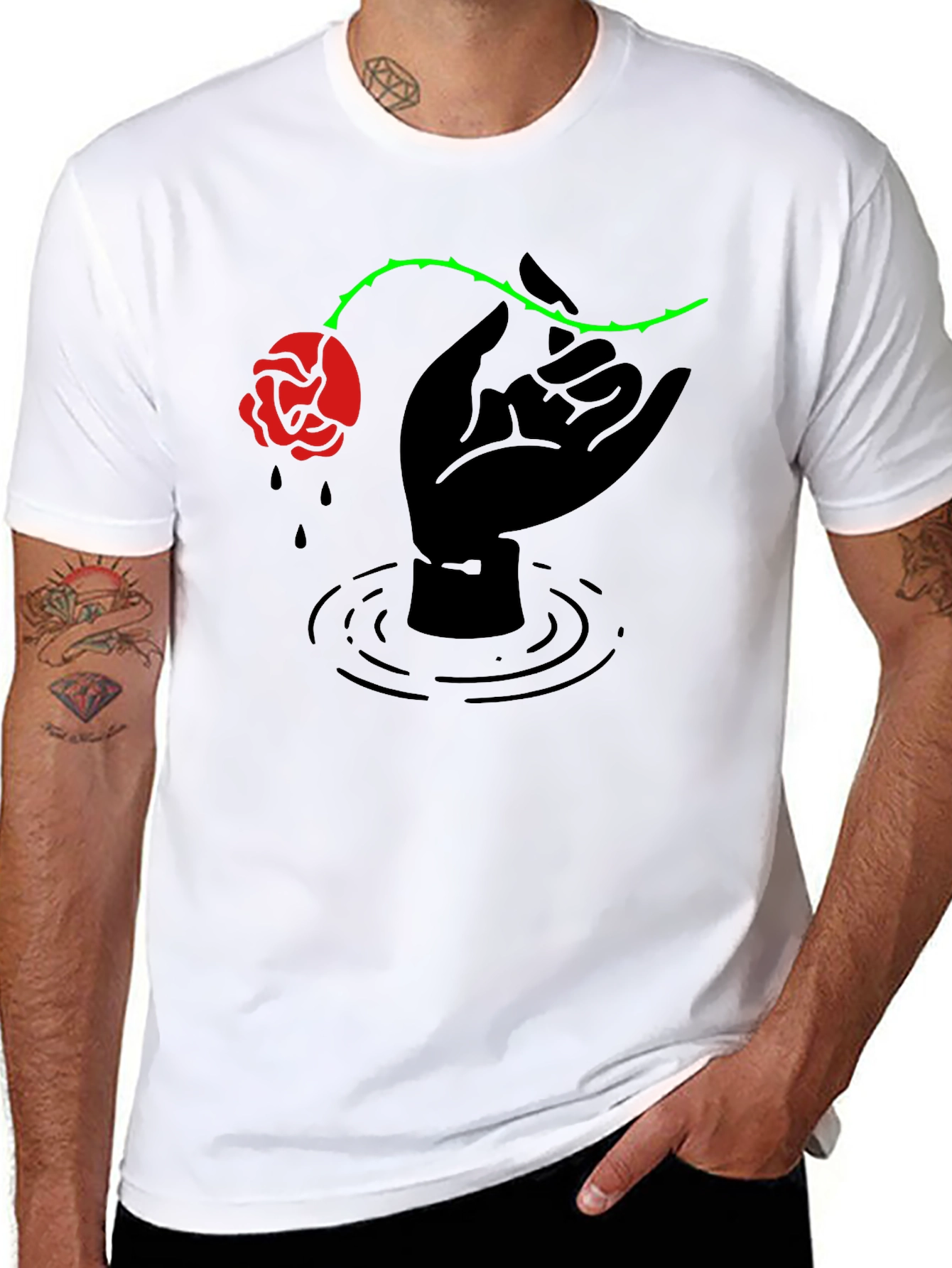Rose Hand Graphic Tee - Edgy Streetwear