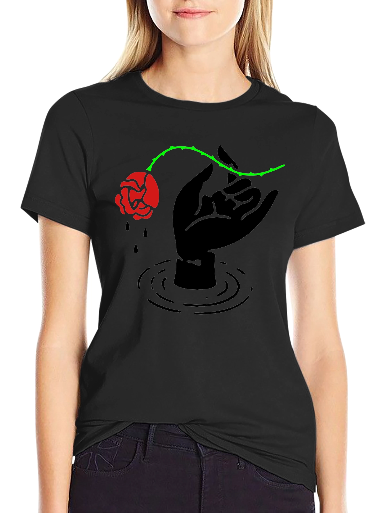 Rose Hand Graphic Tee - Edgy Streetwear
