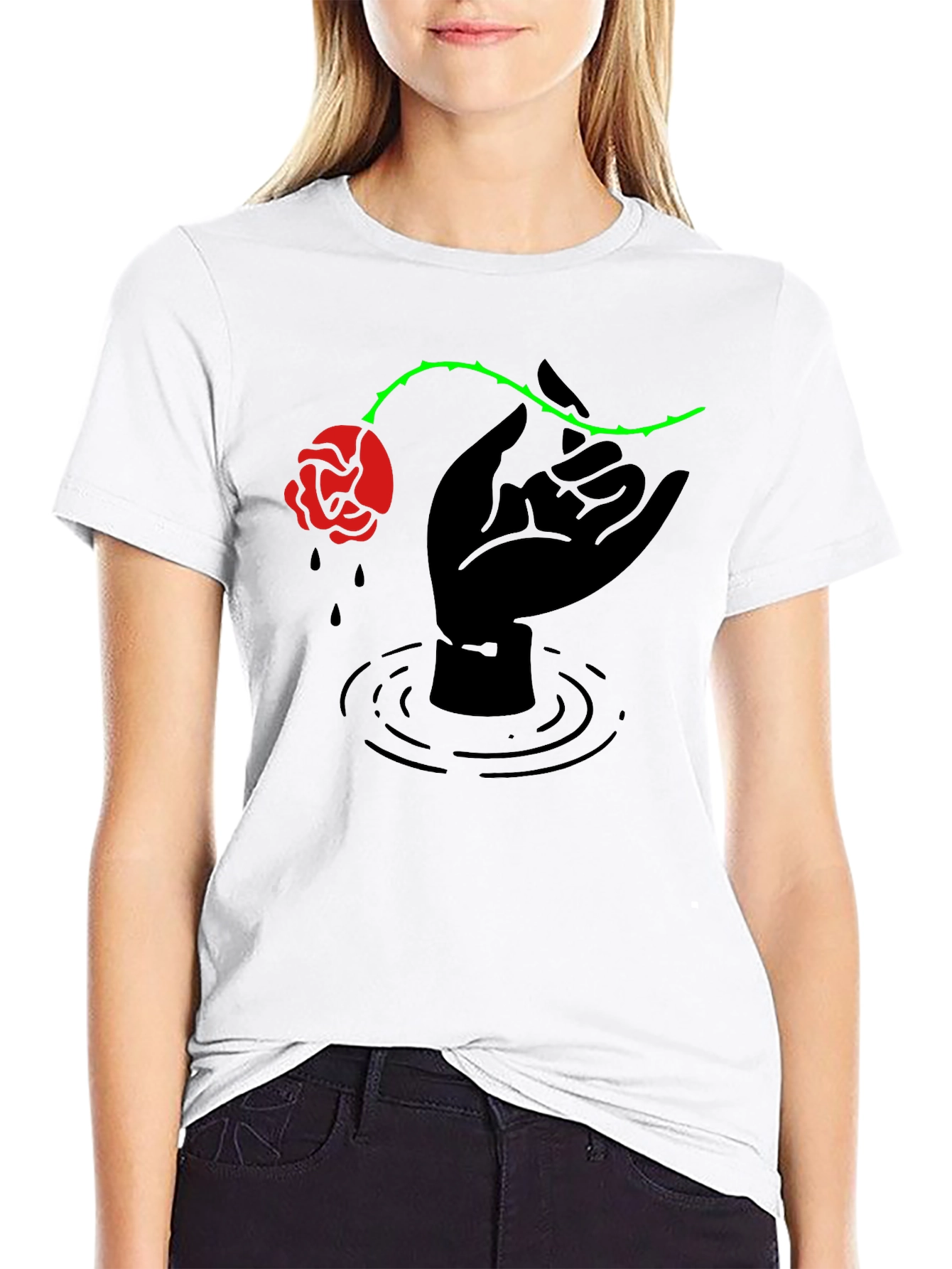 Rose Hand Graphic Tee - Edgy Streetwear
