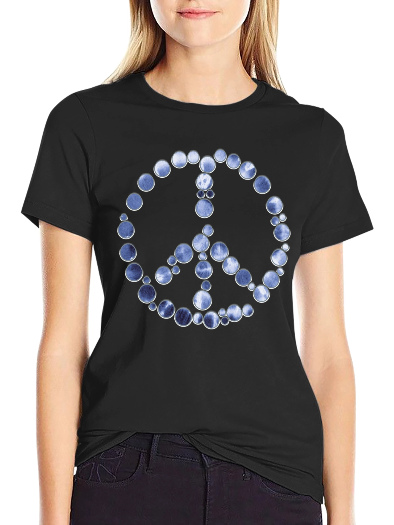 Peace Sign Graphic Tee - Black Cotton Blend