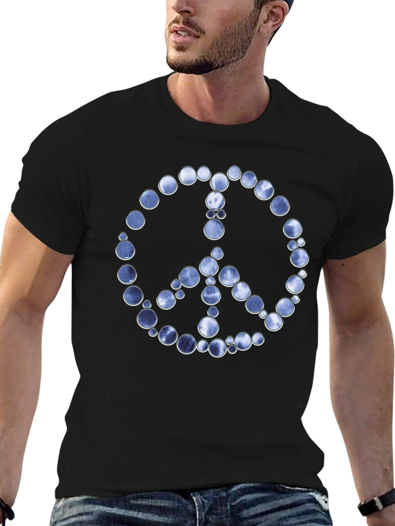 Peace Sign Graphic Tee - Black Cotton Blend