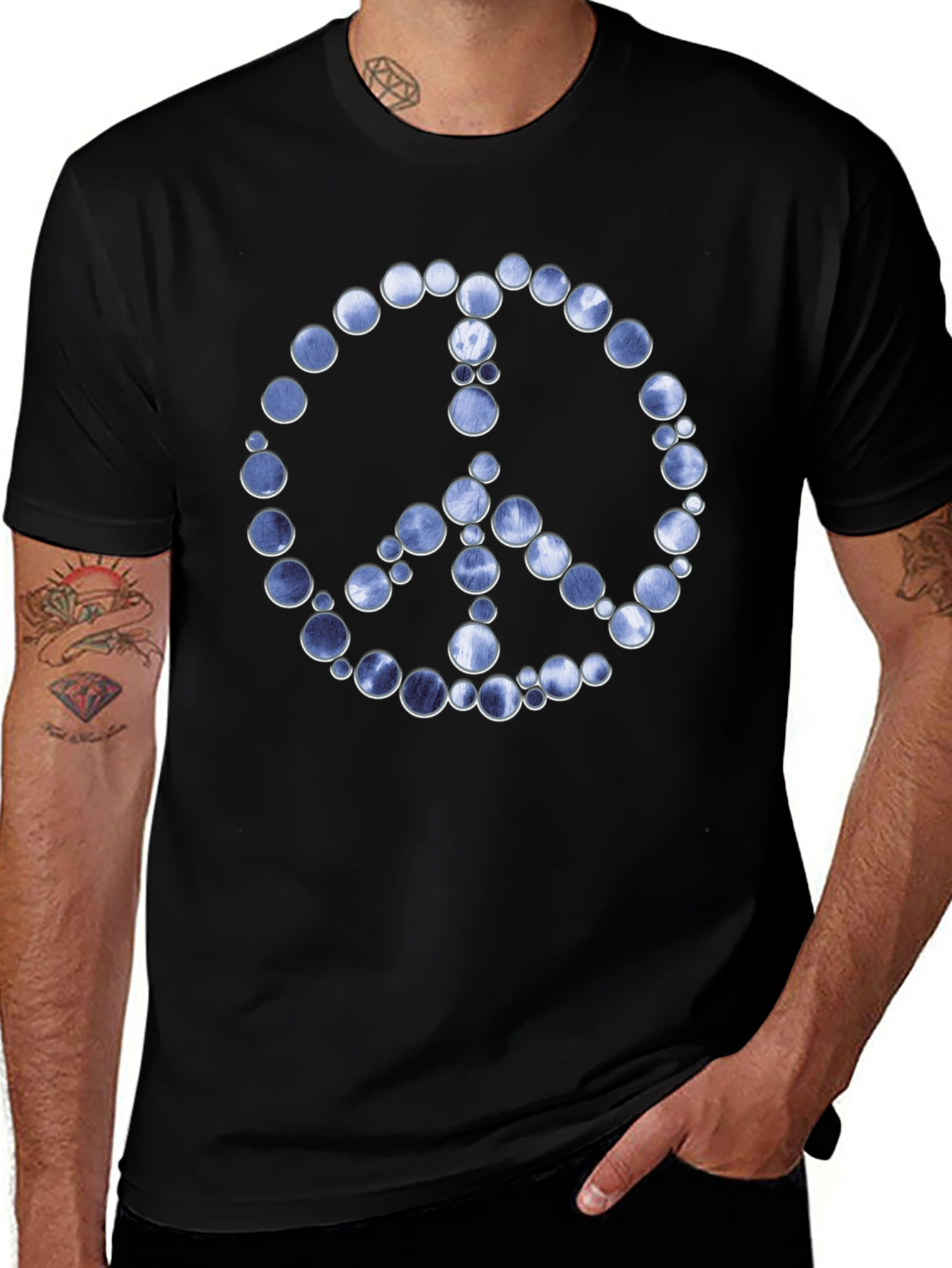 Peace Sign Graphic Tee - Black Cotton Blend