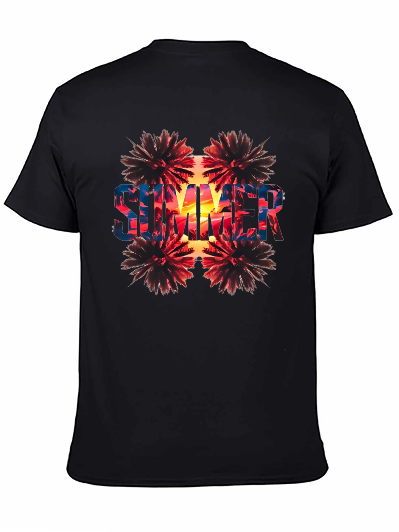 Summer Palm Tree Graphic Print Black T-Shirt