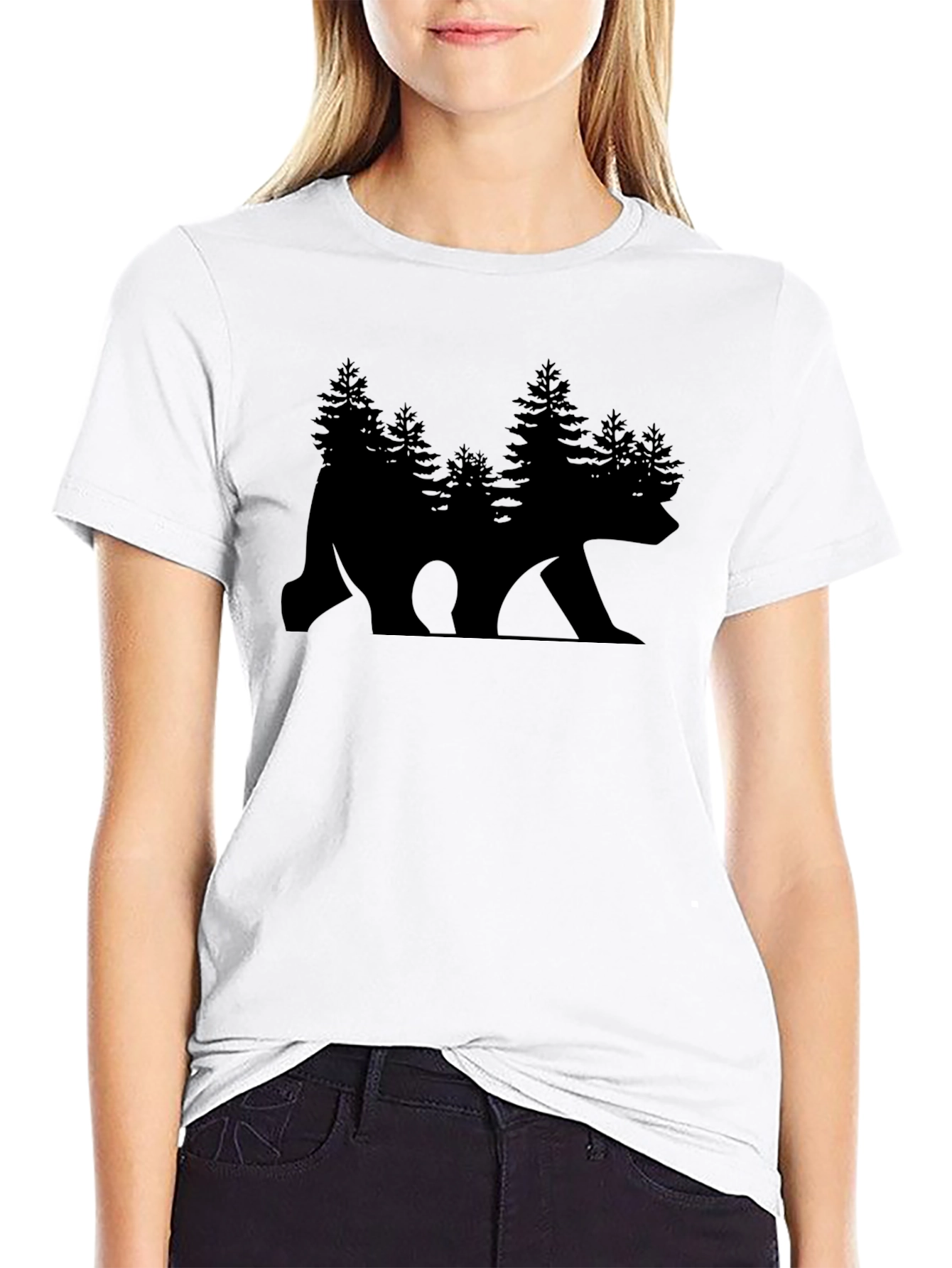 Bear Forest Silhouette Graphic Tee - Black