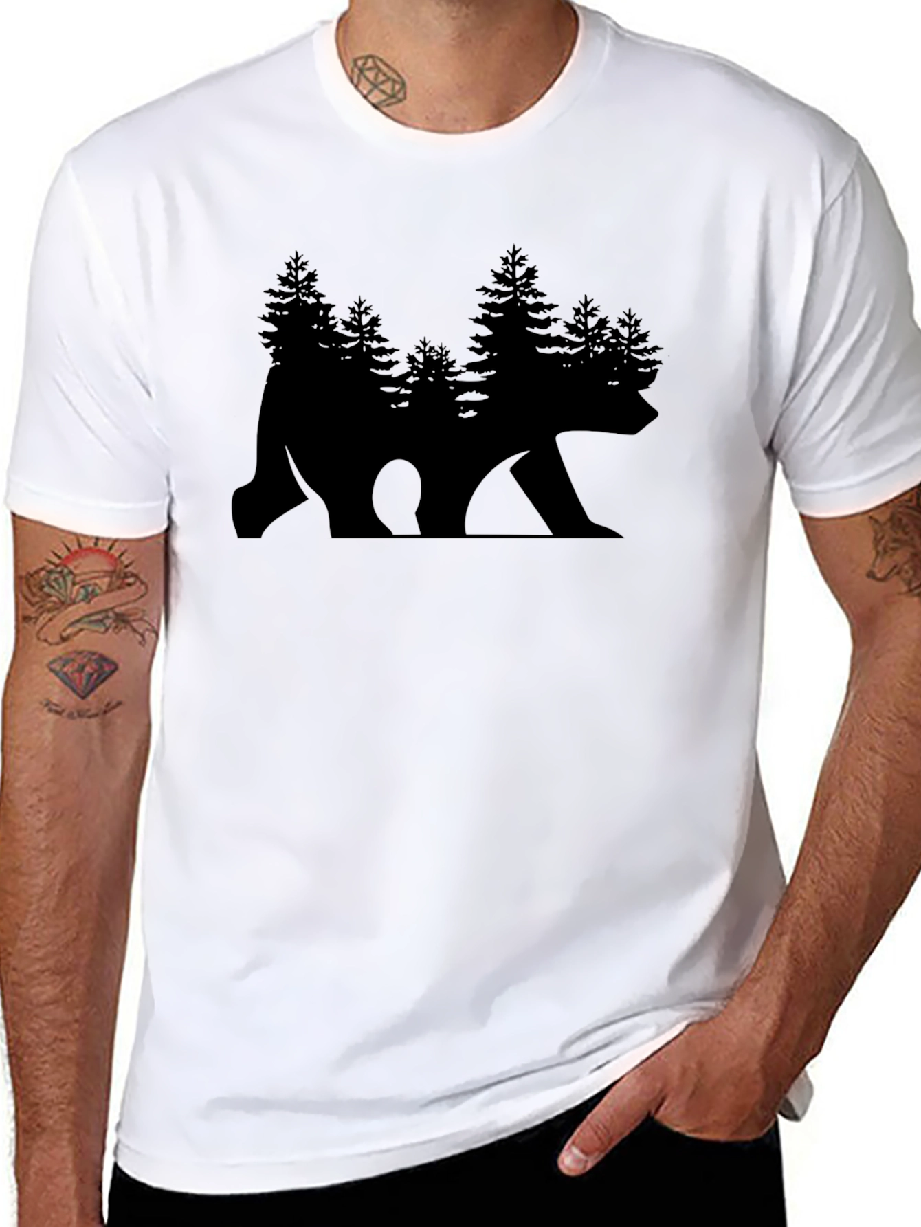 Bear Forest Silhouette Graphic Tee - Black