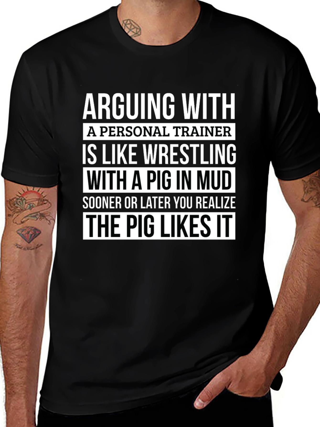 Personal Trainer Pig in Mud Graphic T-Shirt