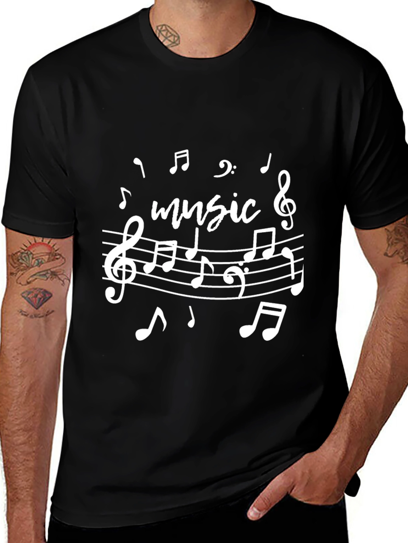 Music Notes Graphic Print Crew Neck T-Shirt