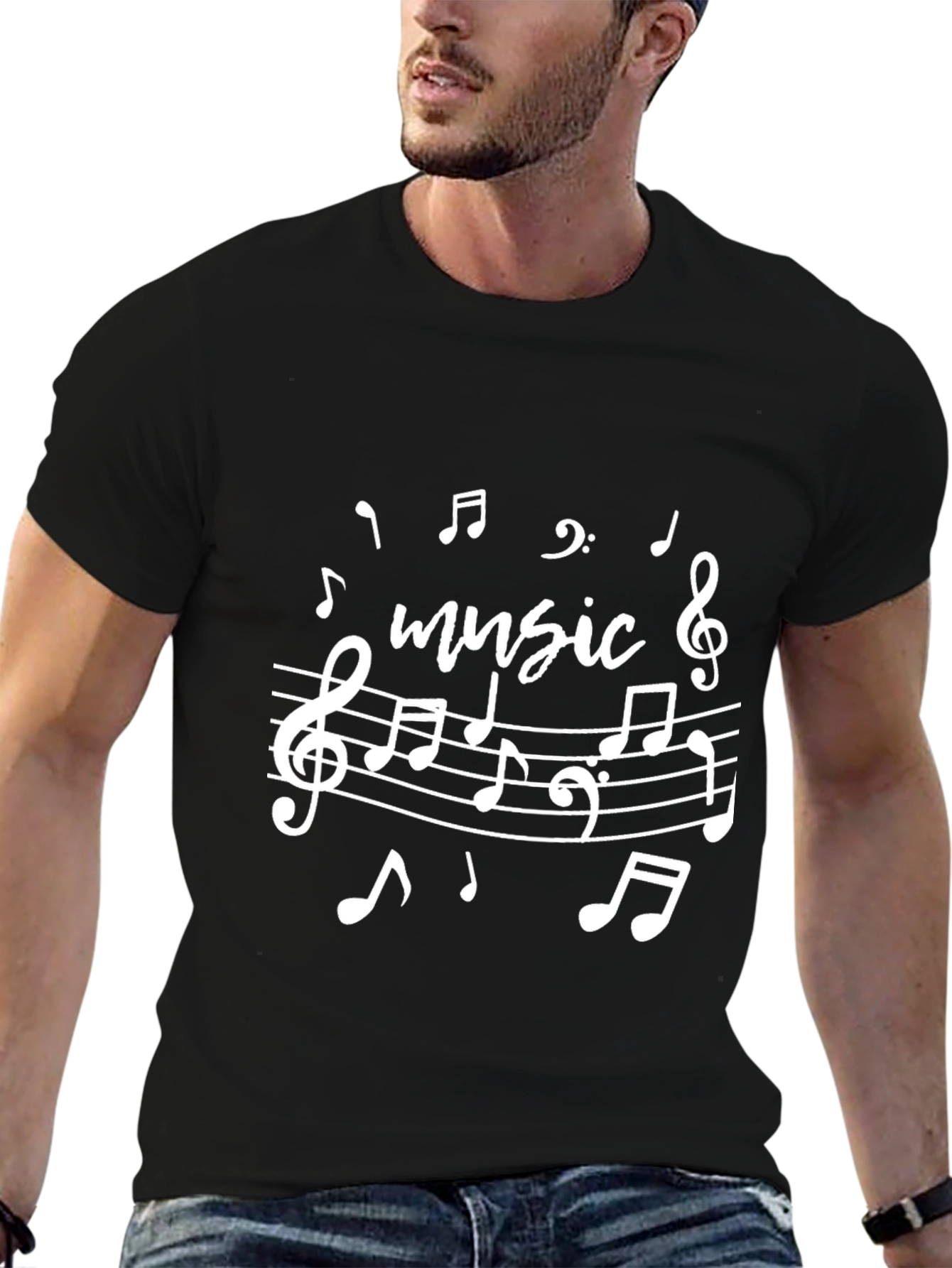 Music Notes Graphic Print Crew Neck T-Shirt