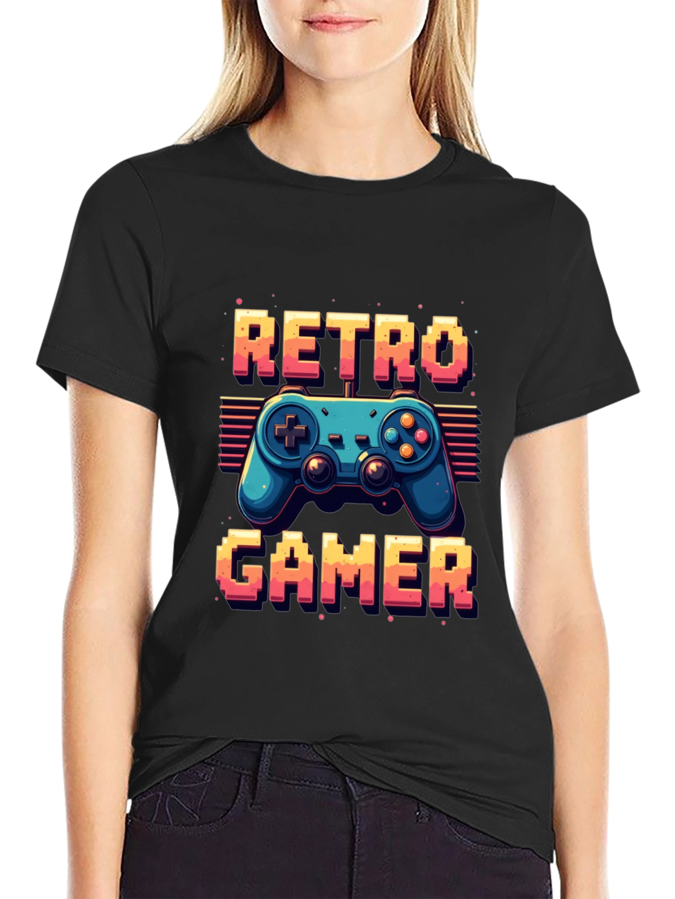 Retro Gamer Black T-Shirt - Classic Controller Design