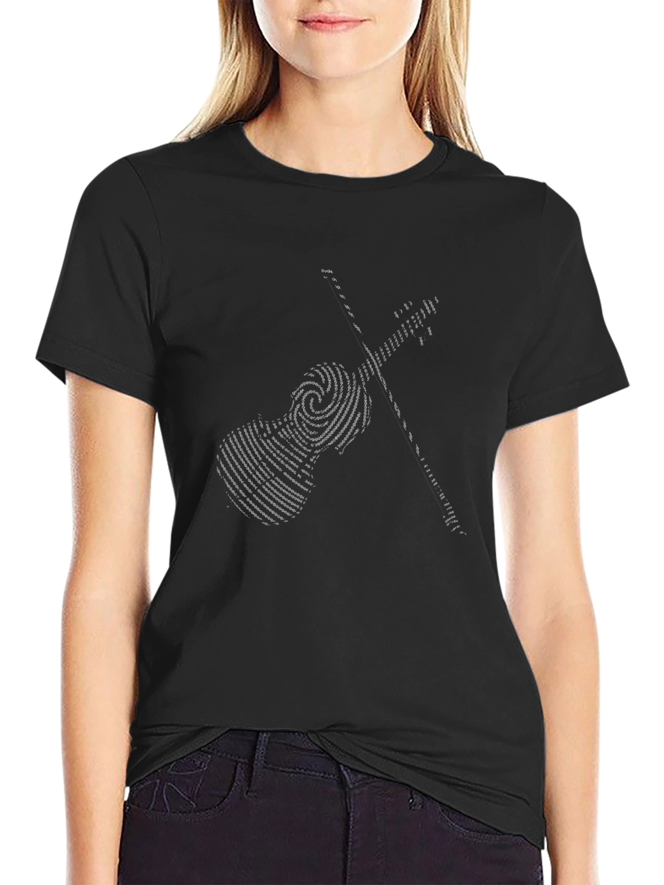 Violin Fingerprint Graphic Tee - Black