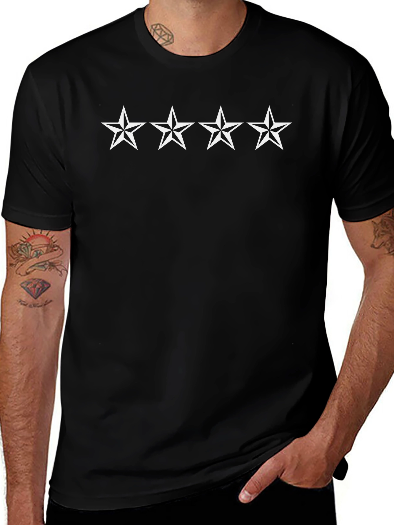 Black T-Shirt with Four Star Design