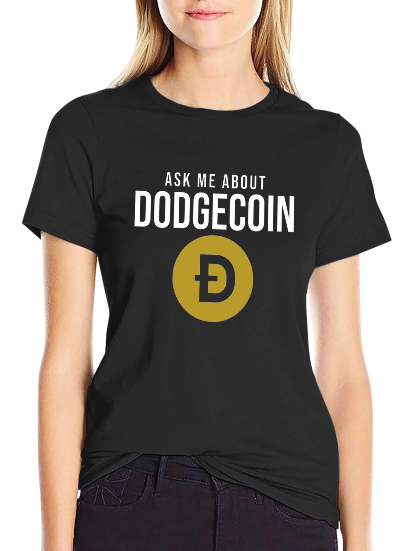 Ask Me About Dogecoin Black T-Shirt Crypto Meme