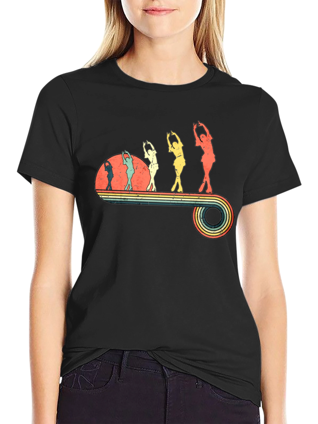 Retro Roller Skating Graphic Tee - Black