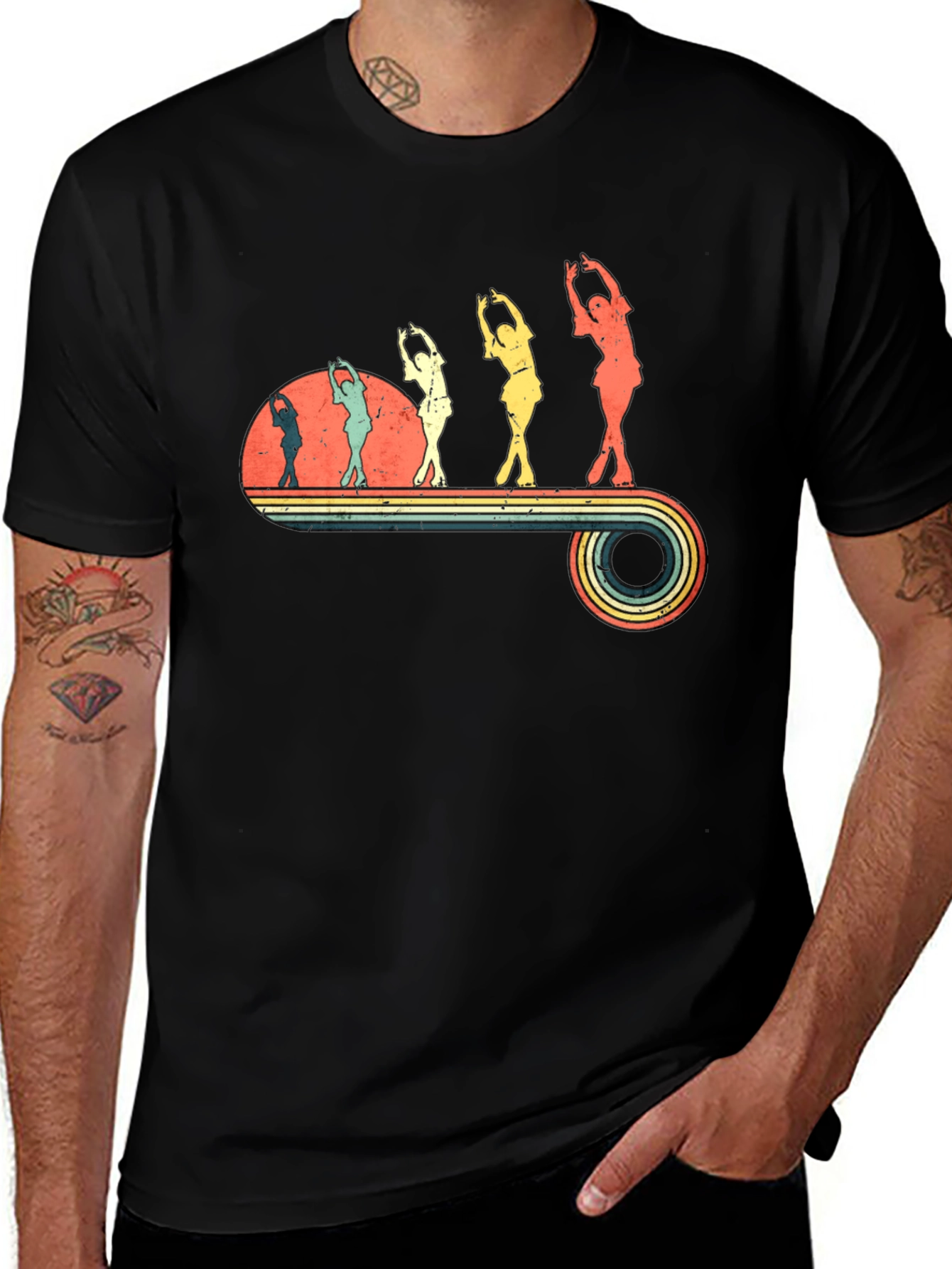 Retro Roller Skating Graphic Tee - Black