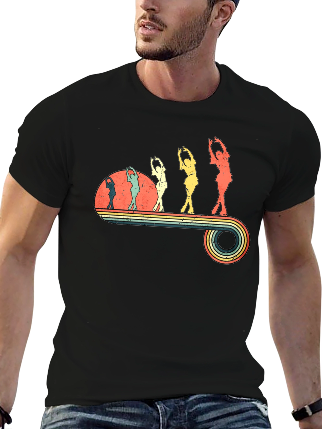 Retro Roller Skating Graphic Tee - Black