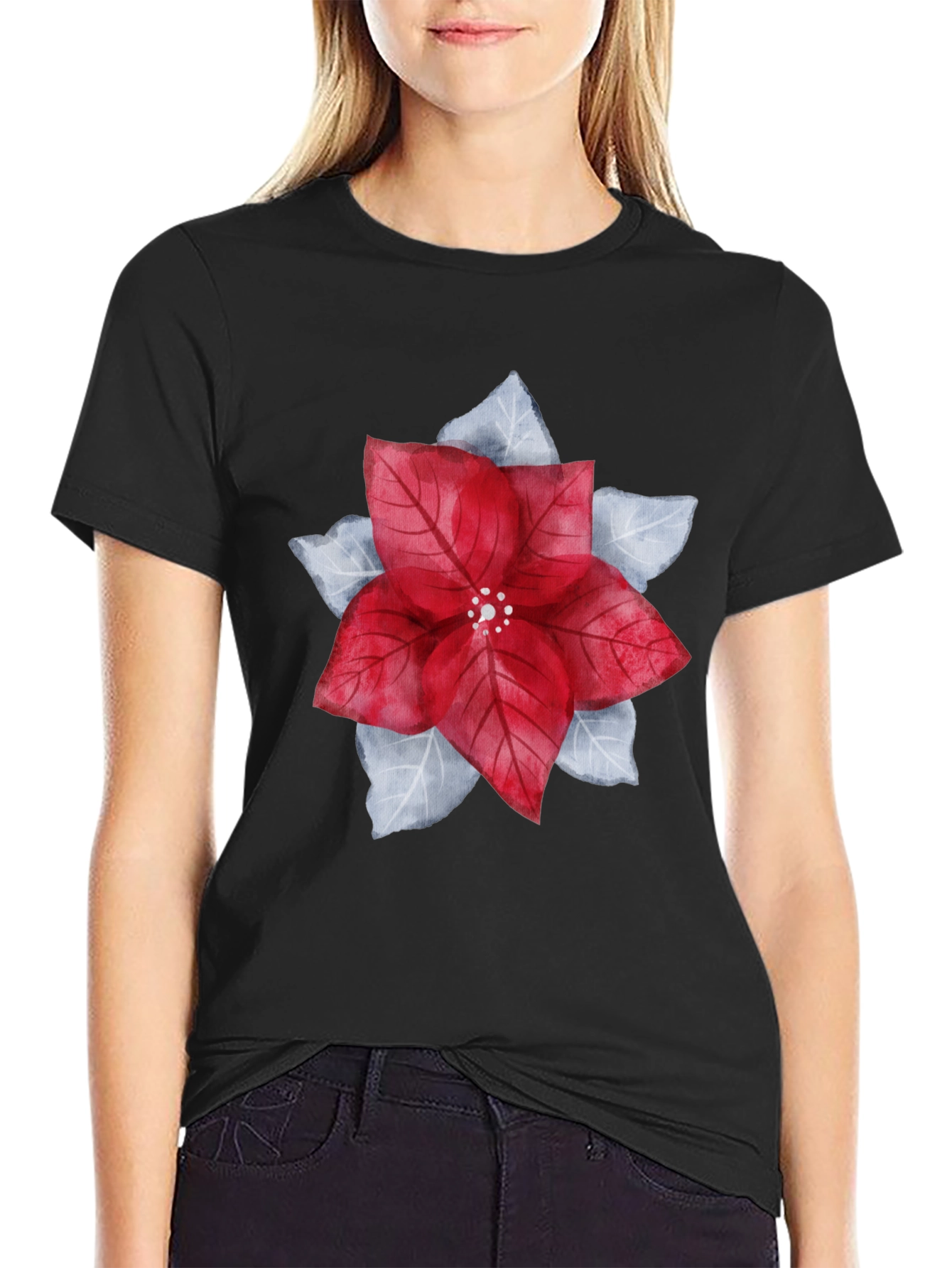 Festive Poinsettia Graphic Tee - Holiday Style