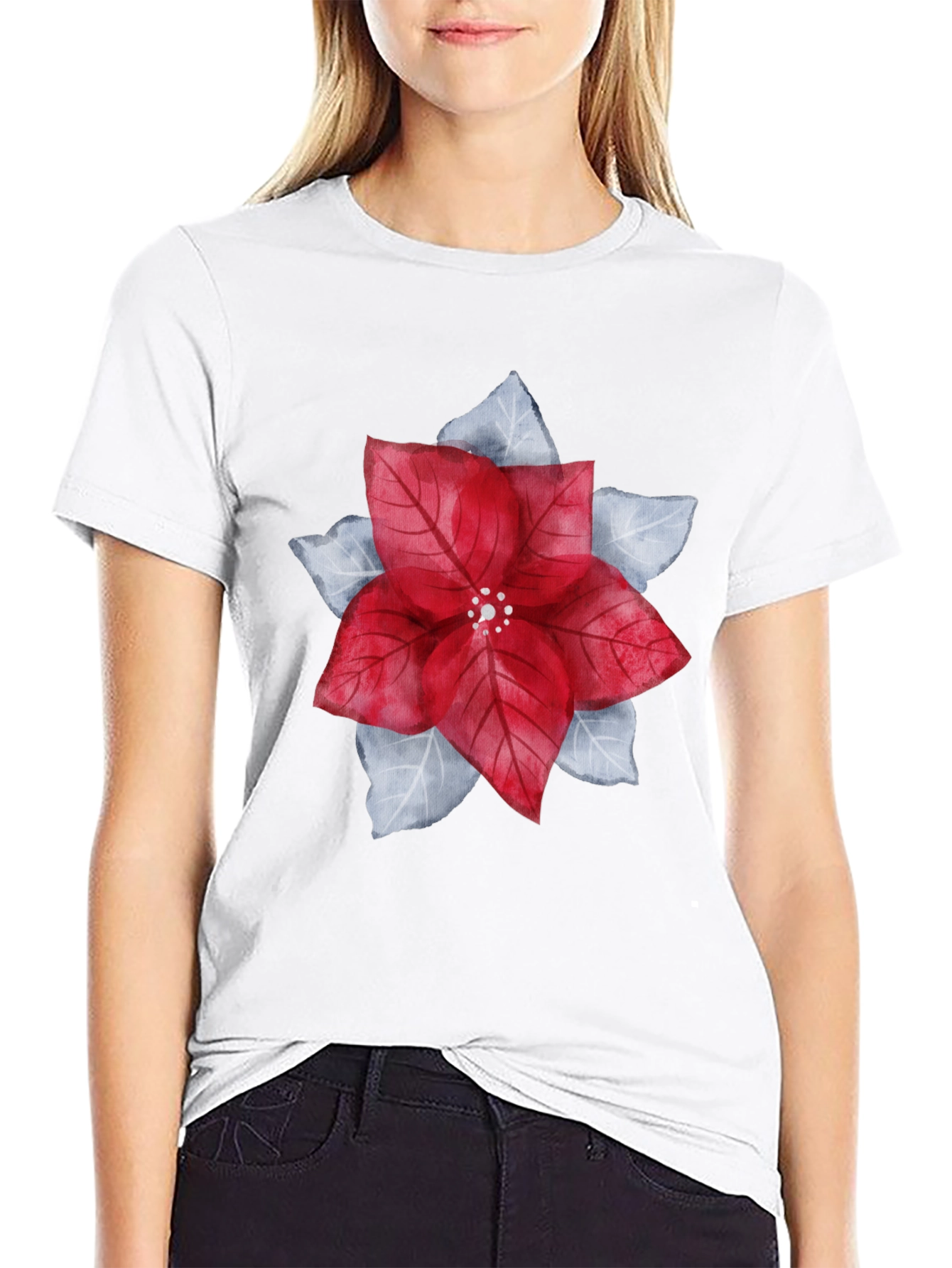 Festive Poinsettia Graphic Tee - Holiday Style