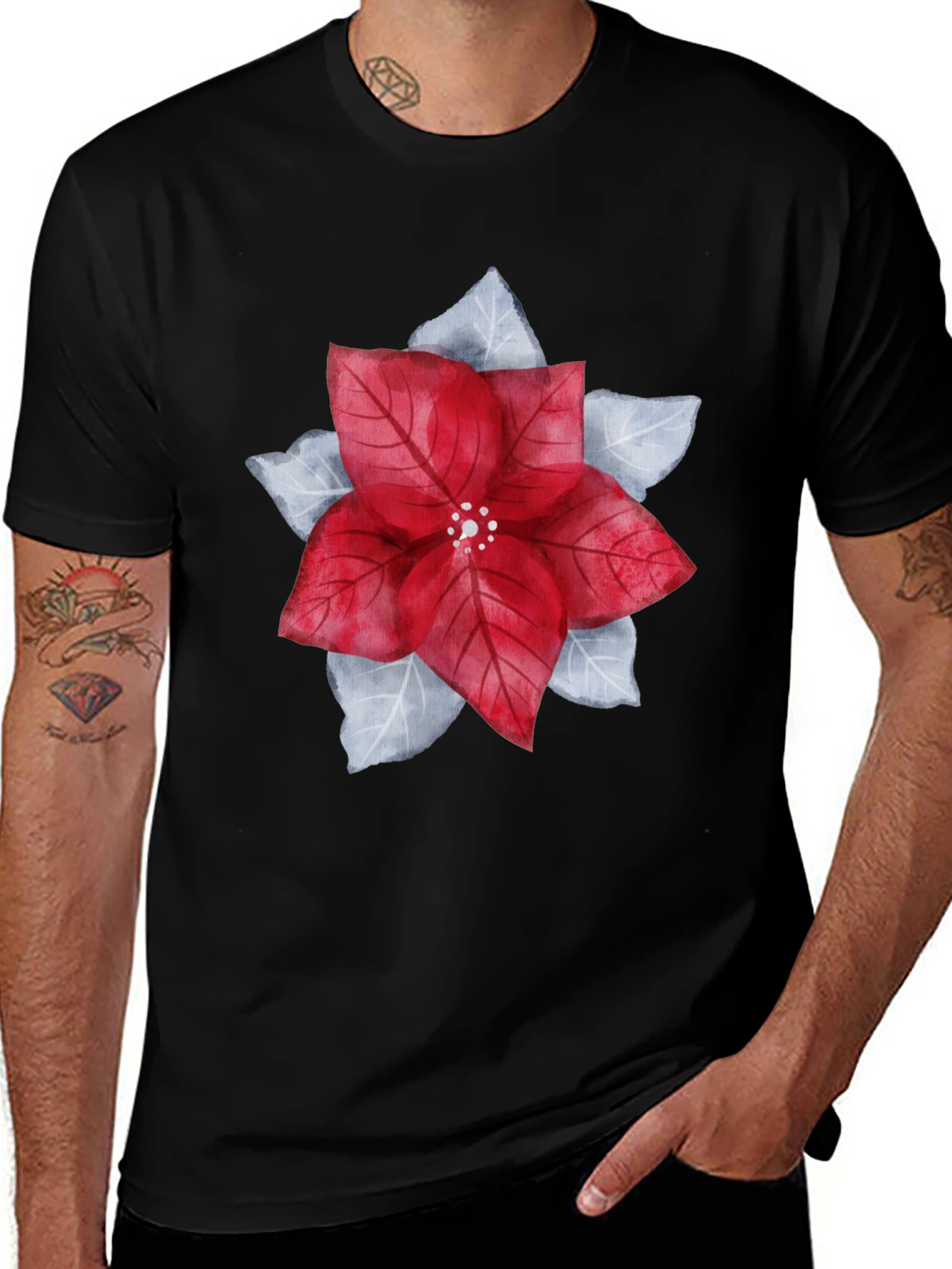 Festive Poinsettia Graphic Tee - Holiday Style