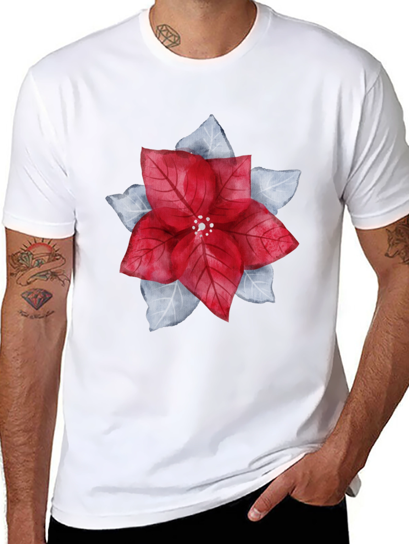 Festive Poinsettia Graphic Tee - Holiday Style