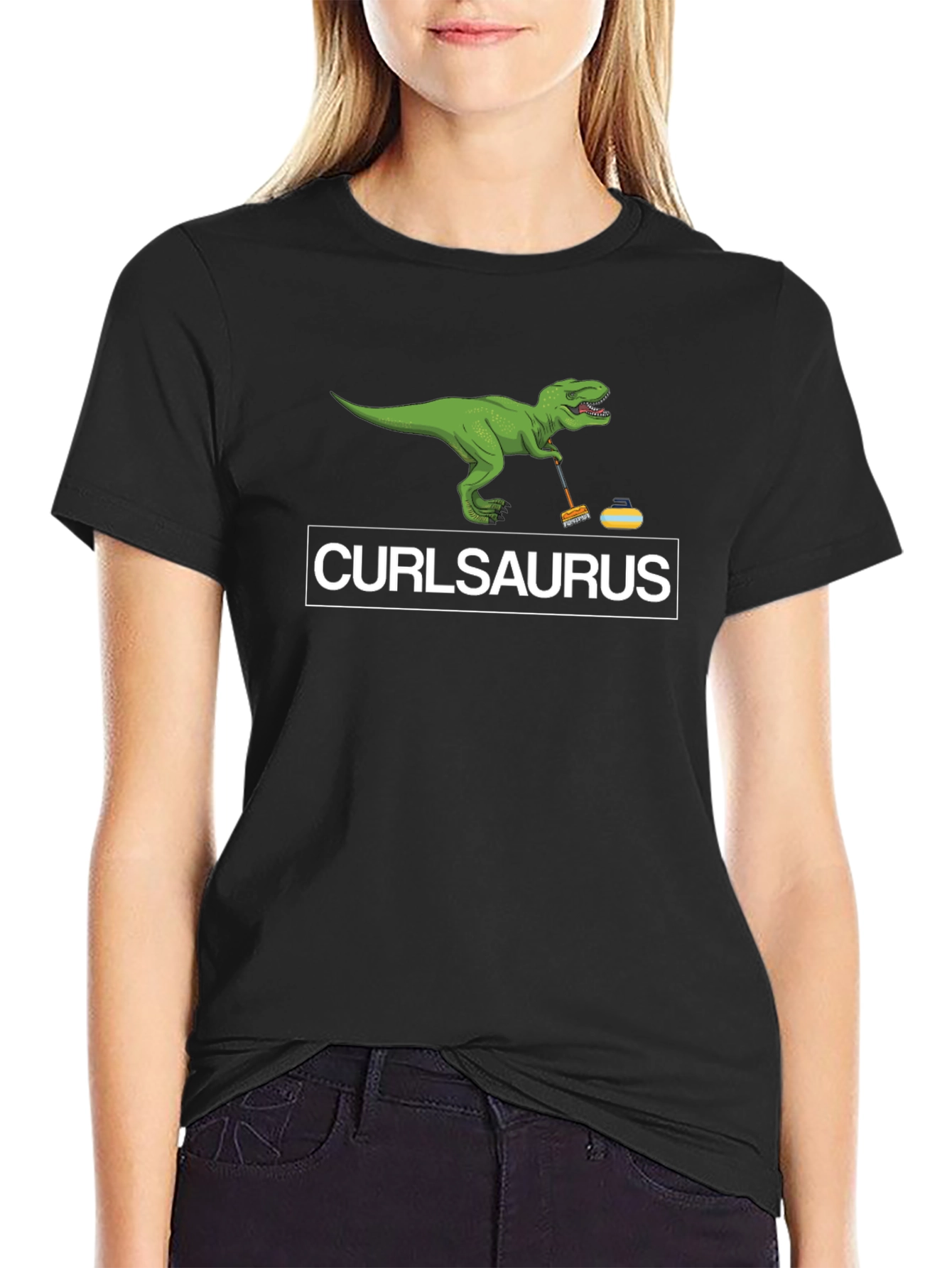 CurlSaurus T-Shirt - Funny Curling Dinosaur Tee