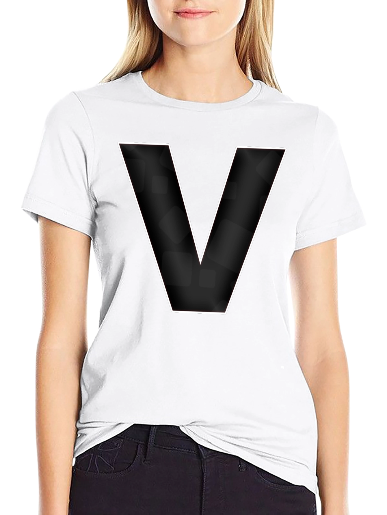 Bold Letter V Black Graphic T-Shirt