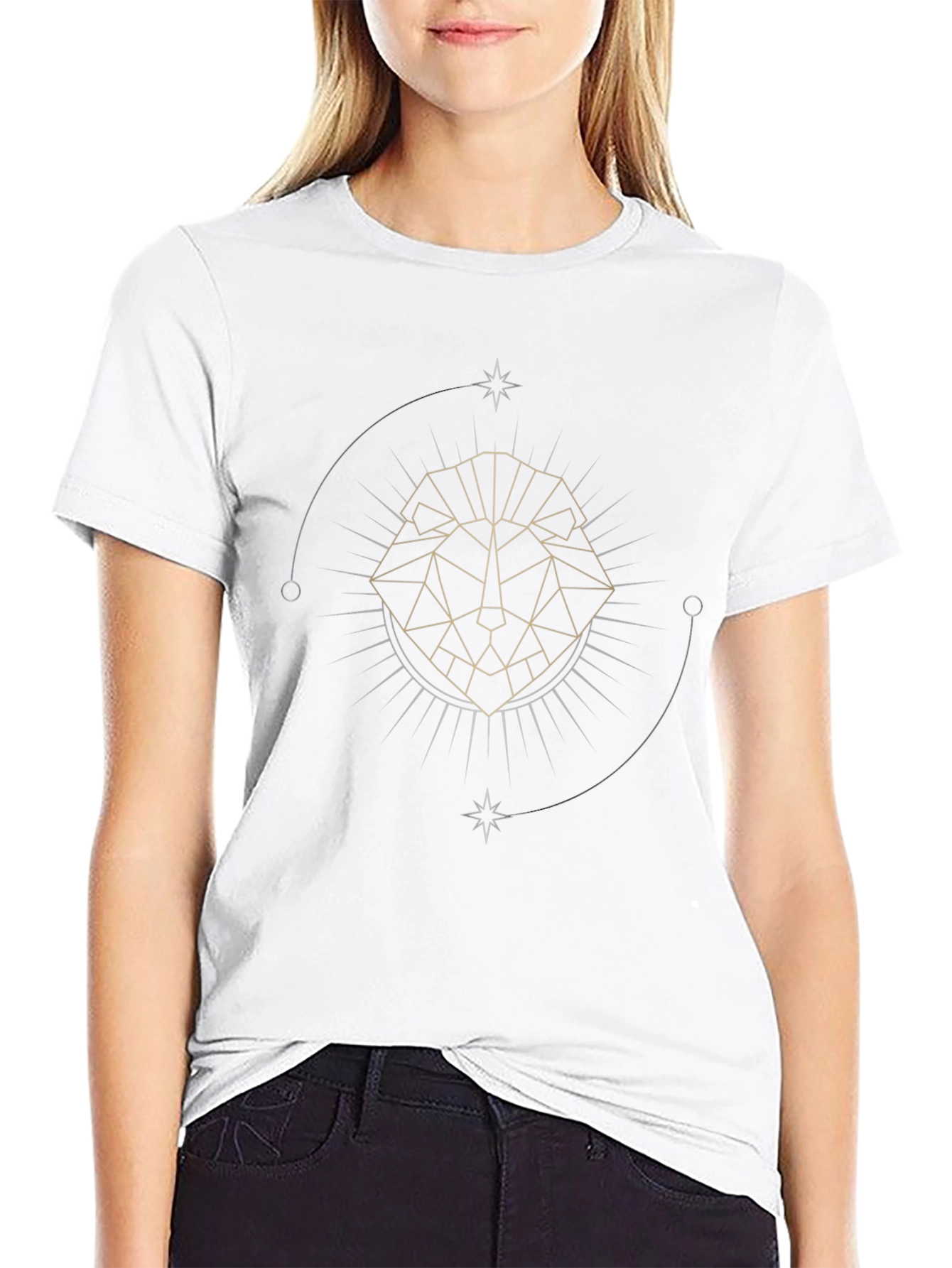 Geometric Lion Graphic Tee - Black