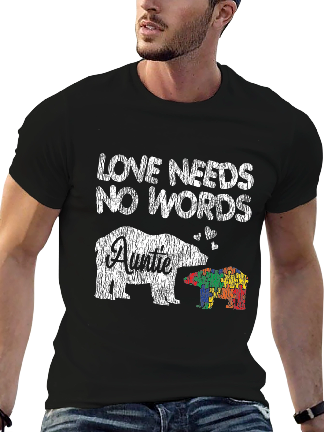 Love Needs No Words Autism Awareness Auntie T-Shirt