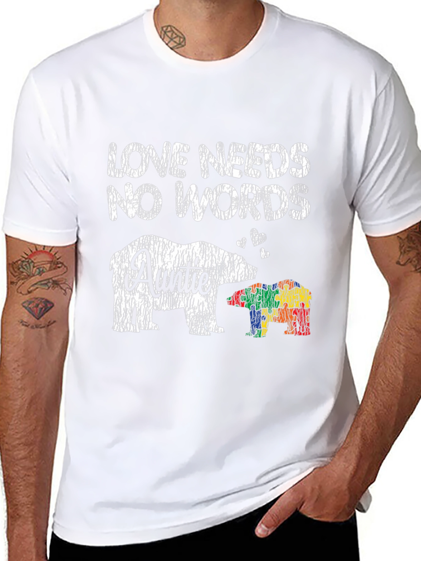 Love Needs No Words Autism Awareness Auntie T-Shirt
