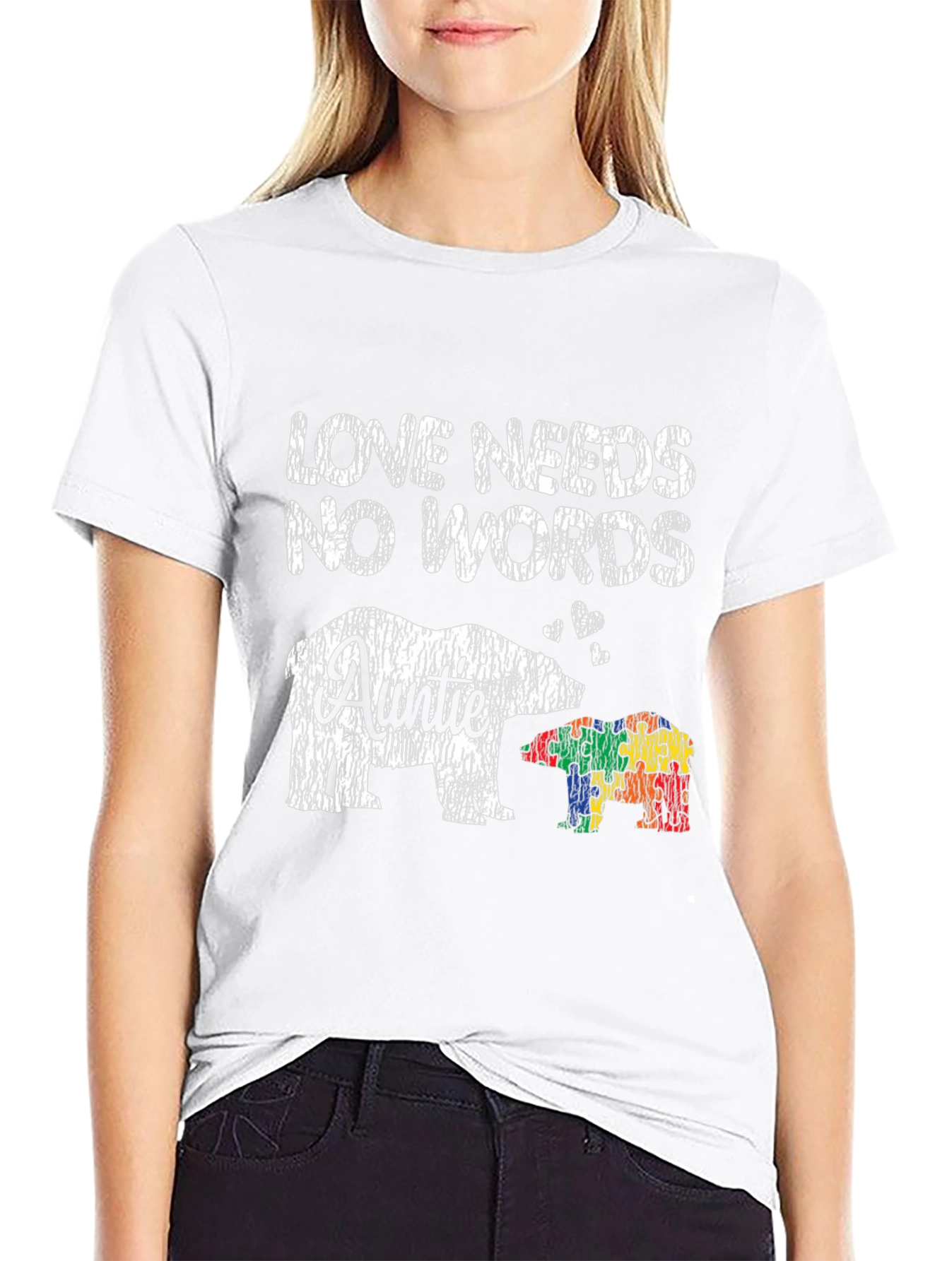 Love Needs No Words Autism Awareness Auntie T-Shirt