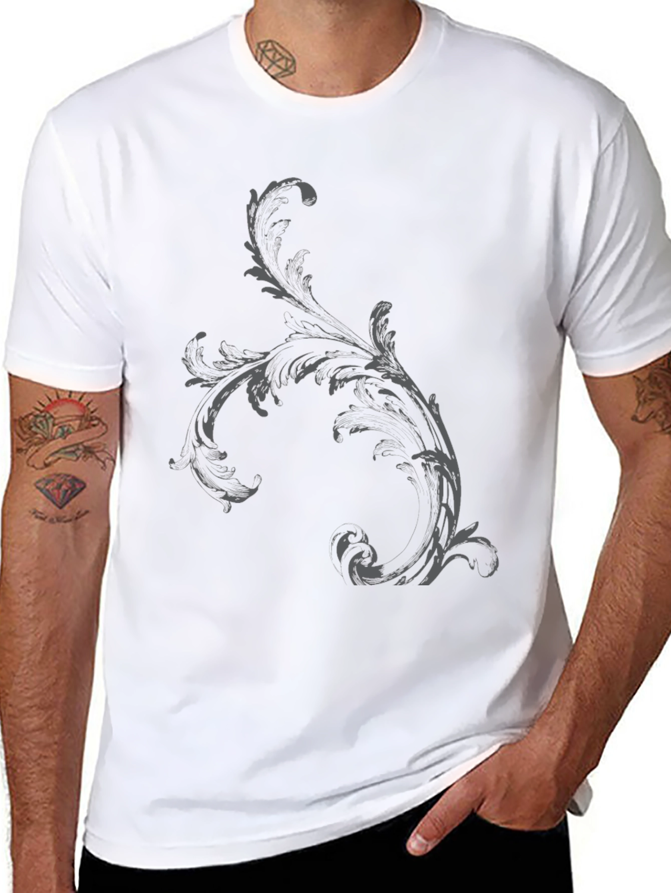 Mens Black T-Shirt with Ornamental Print