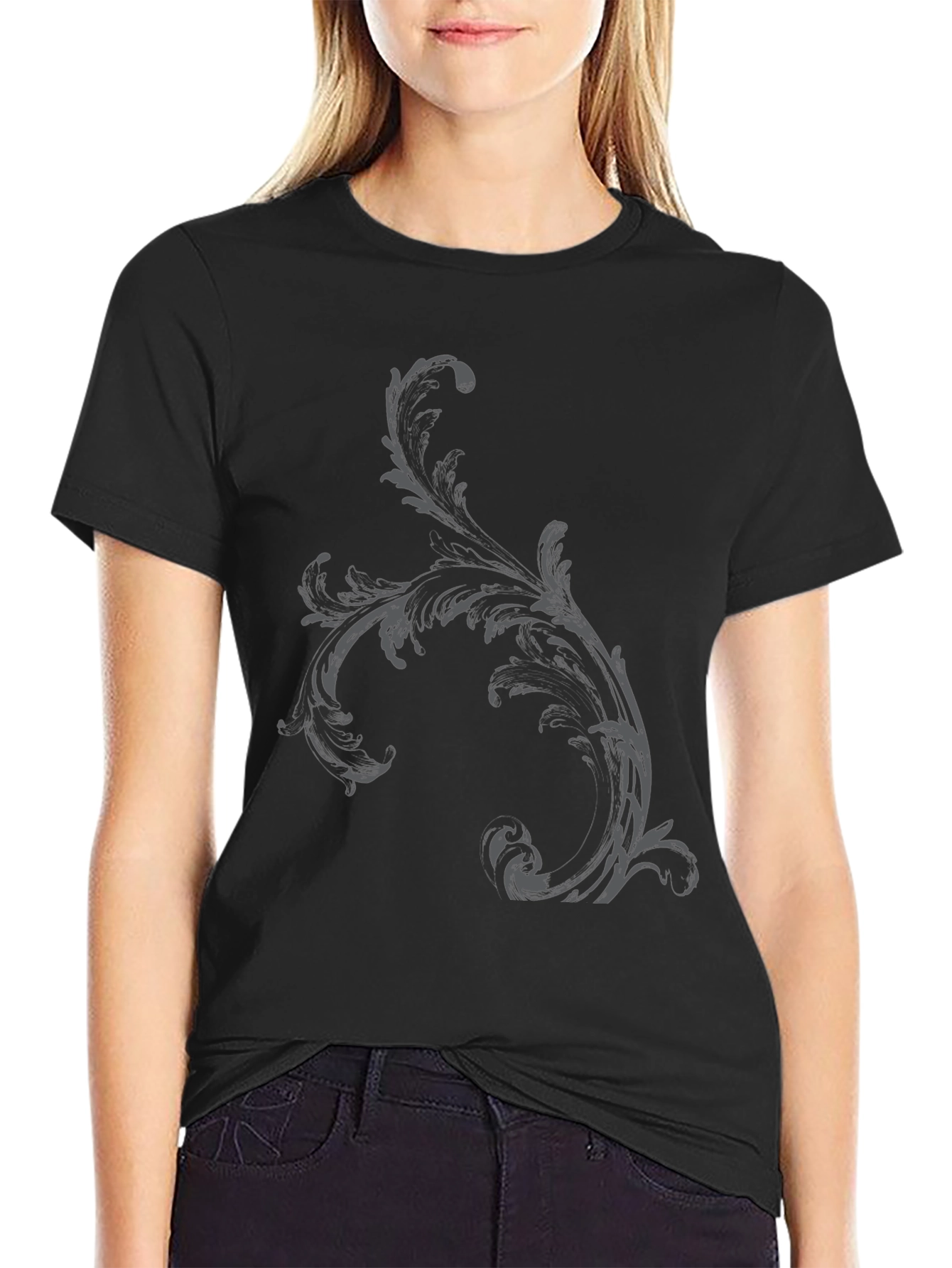 Mens Black T-Shirt with Ornamental Print