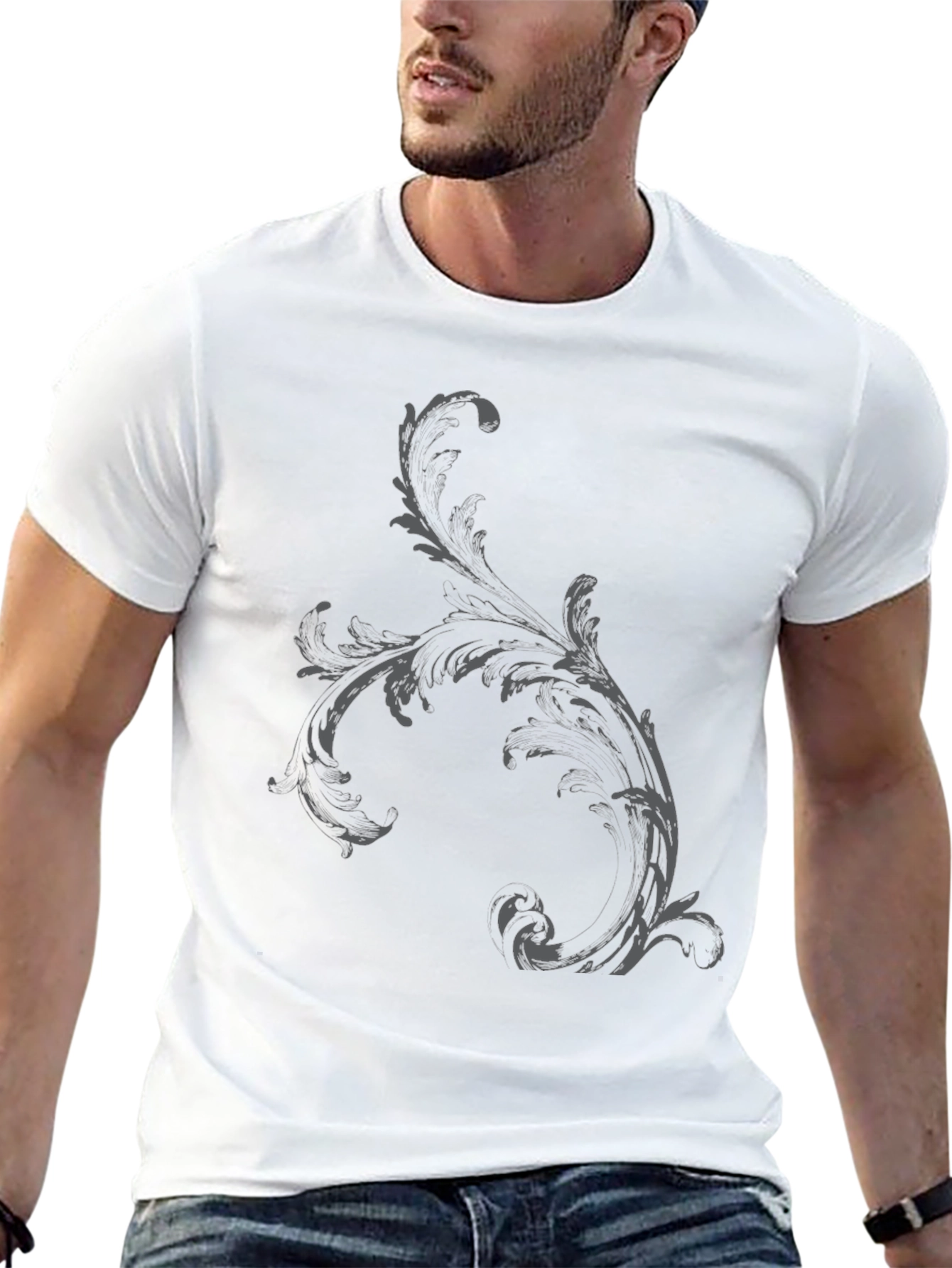 Mens Black T-Shirt with Ornamental Print
