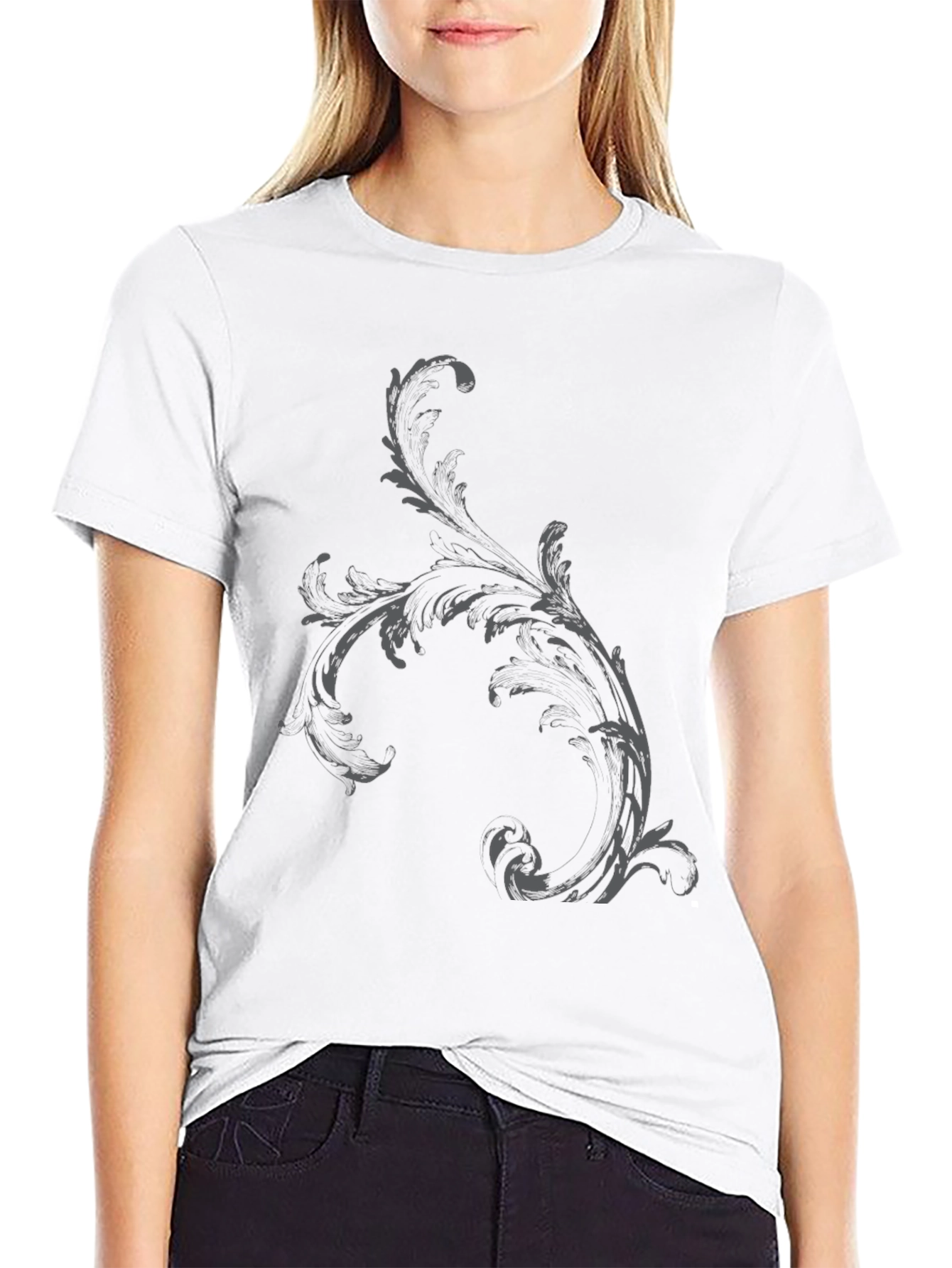Mens Black T-Shirt with Ornamental Print