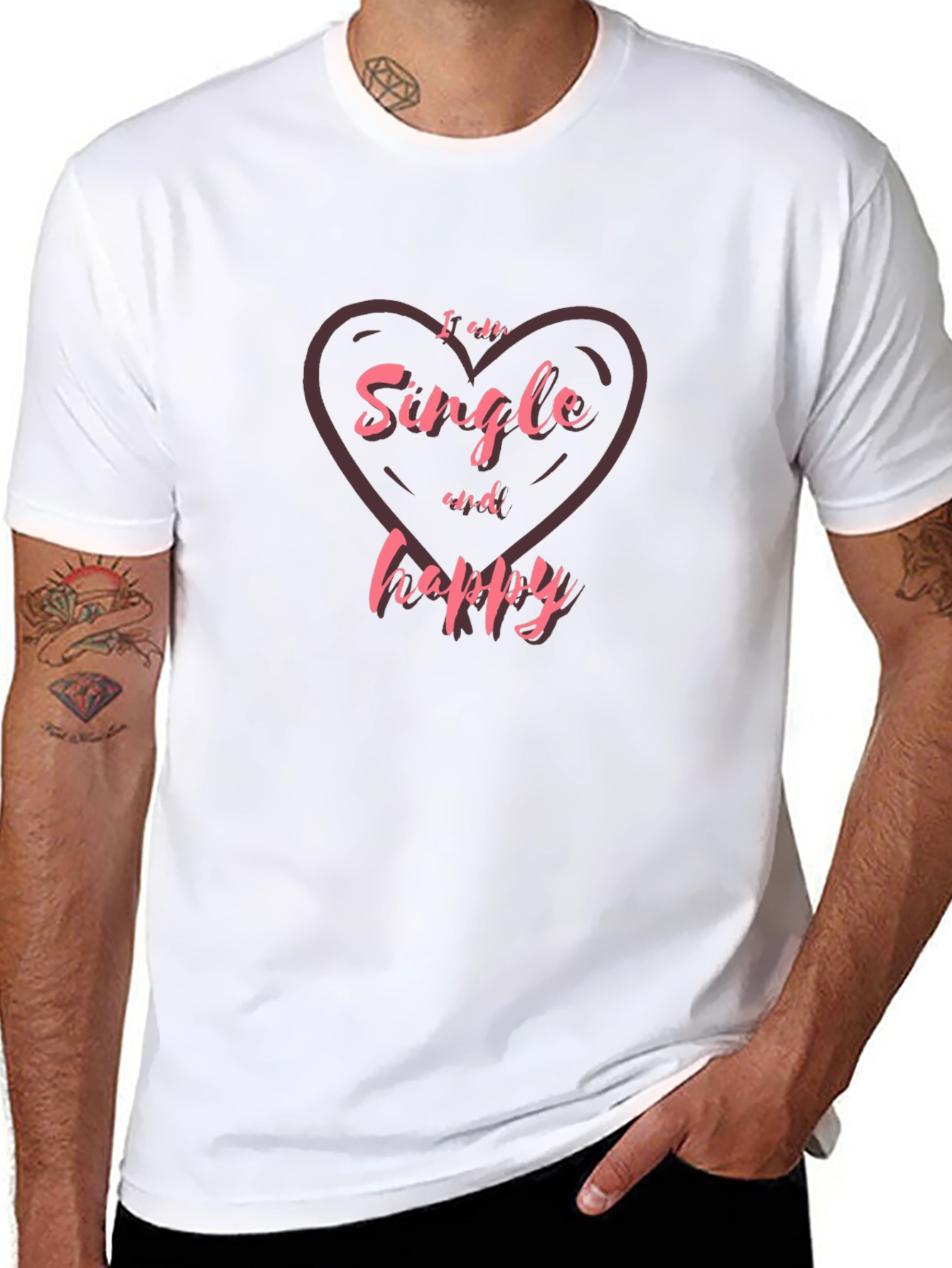 Single and Happy Heart Graphic T-Shirt