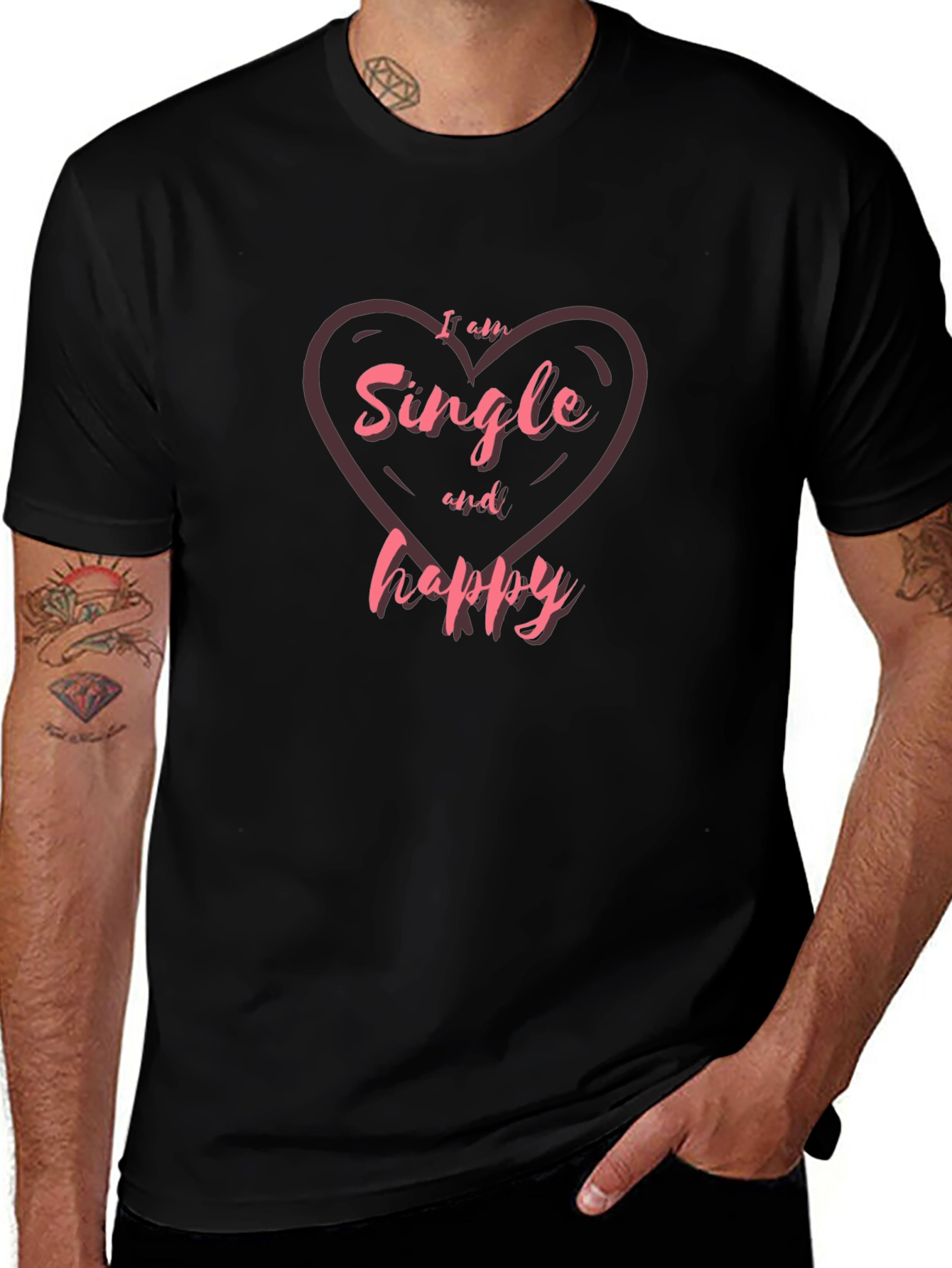 Single and Happy Heart Graphic T-Shirt