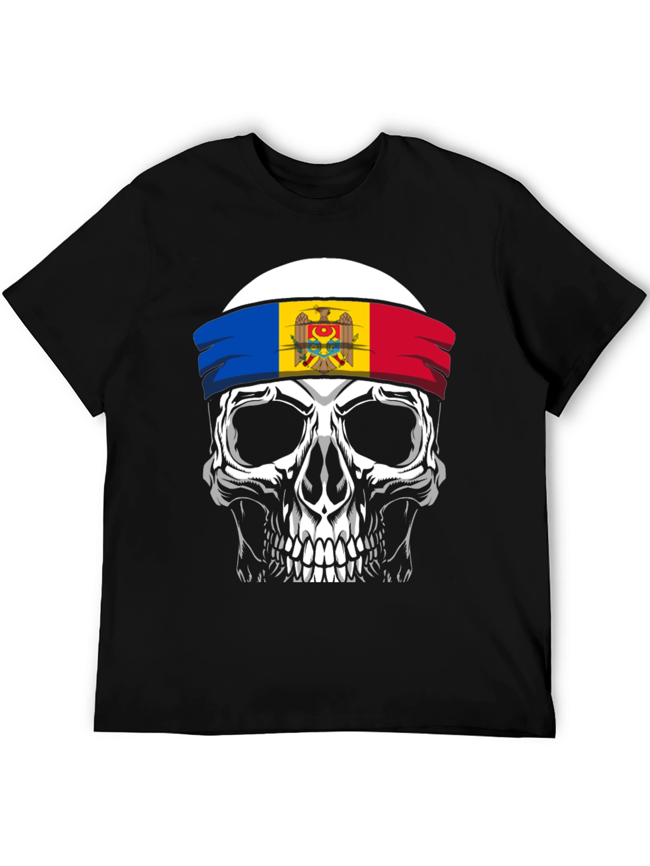 Skull Moldova Flag Bandana Graphic T-Shirt