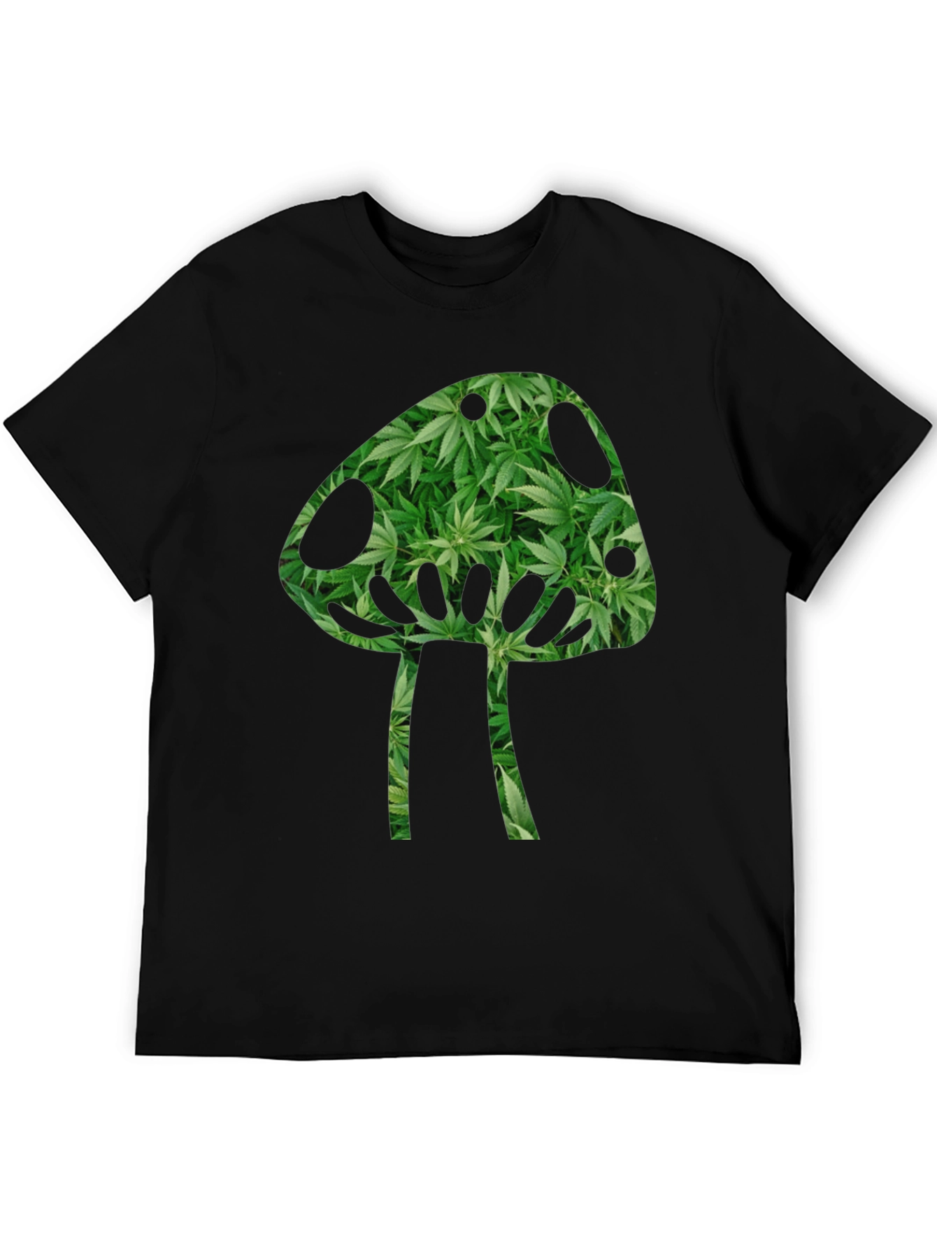 Mushroom Weed Leaf Print T-Shirt - Black