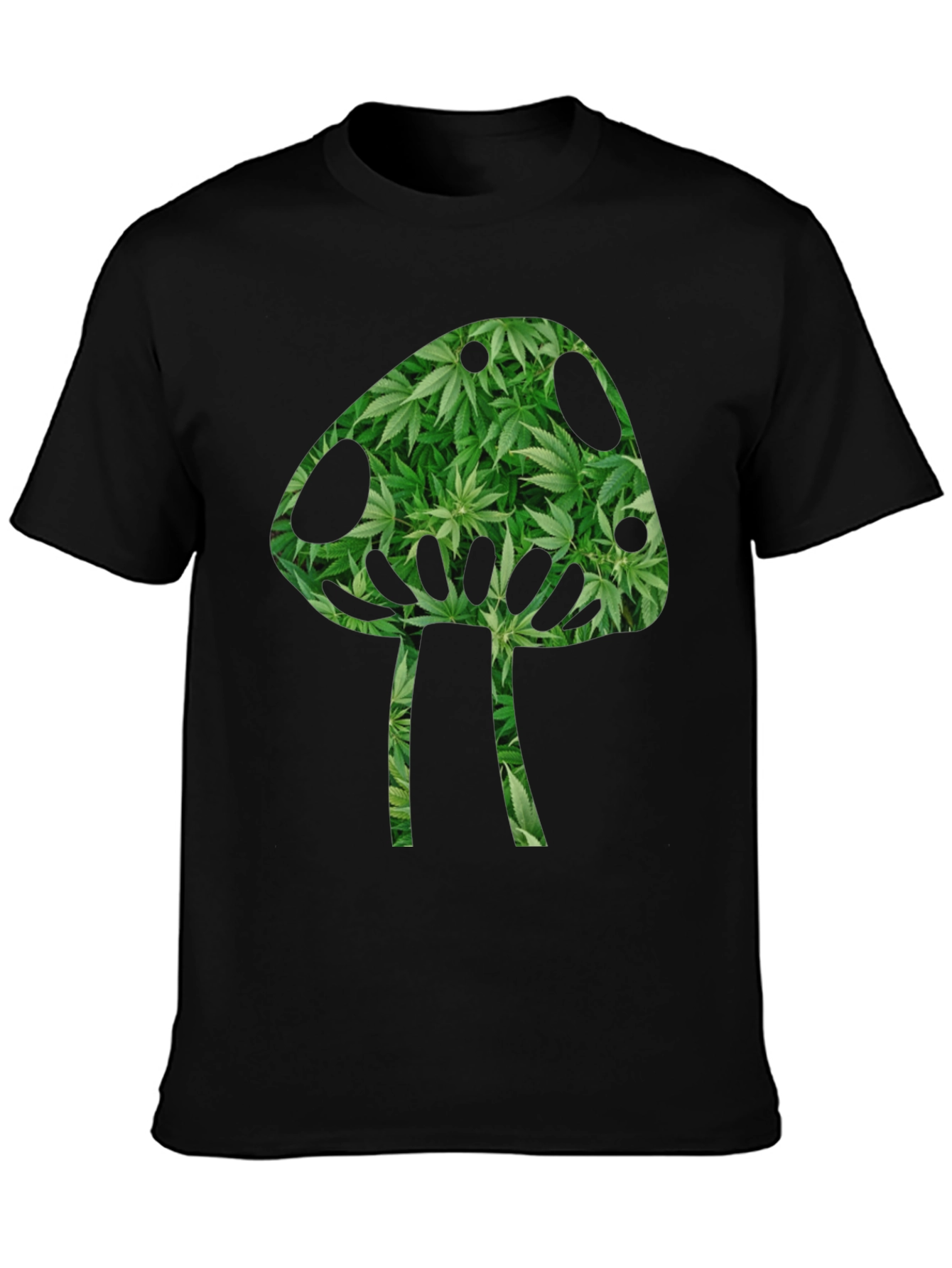 Mushroom Weed Leaf Print T-Shirt - Black